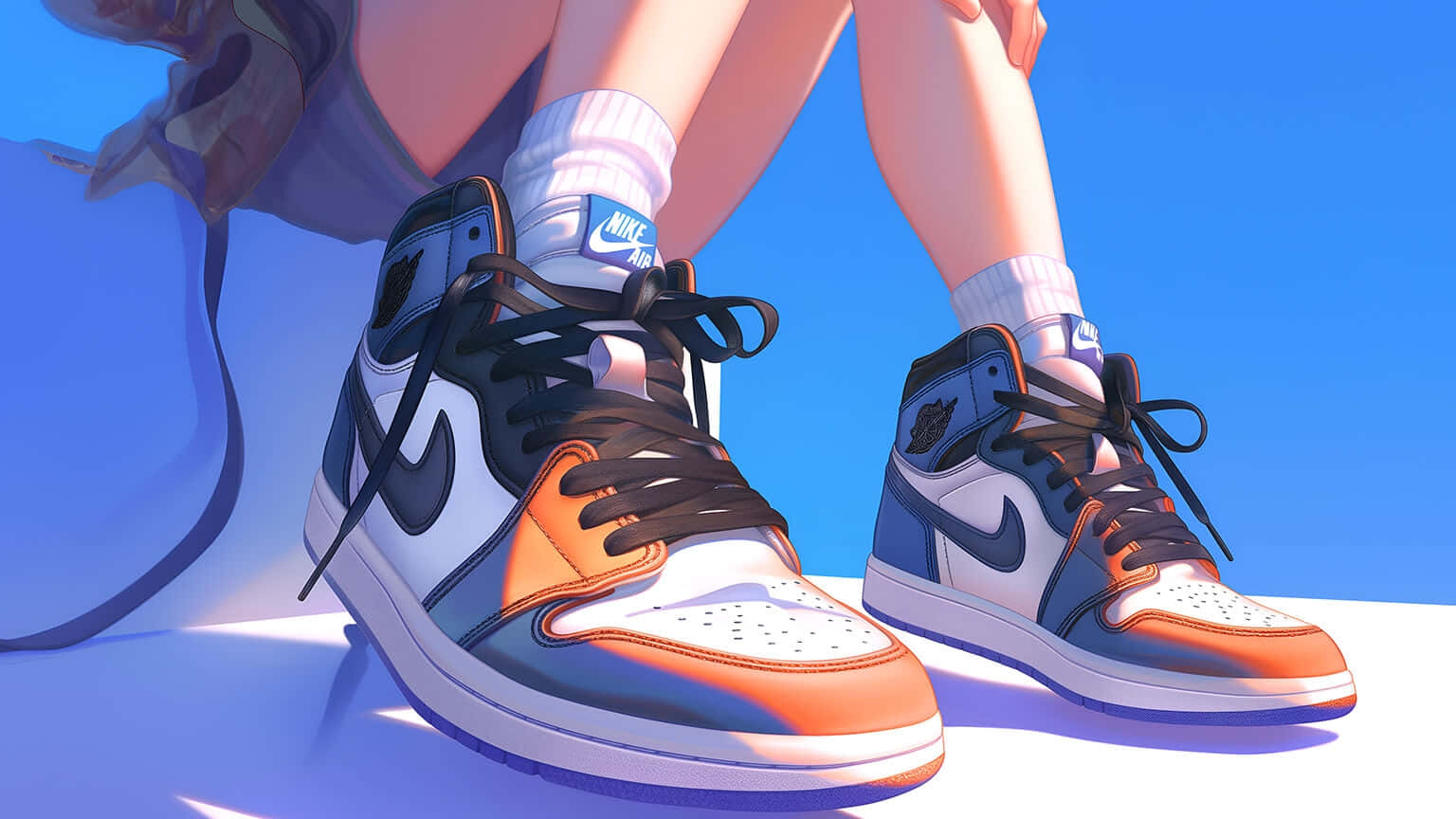 Stylish Blueand Orange Sneakers Background