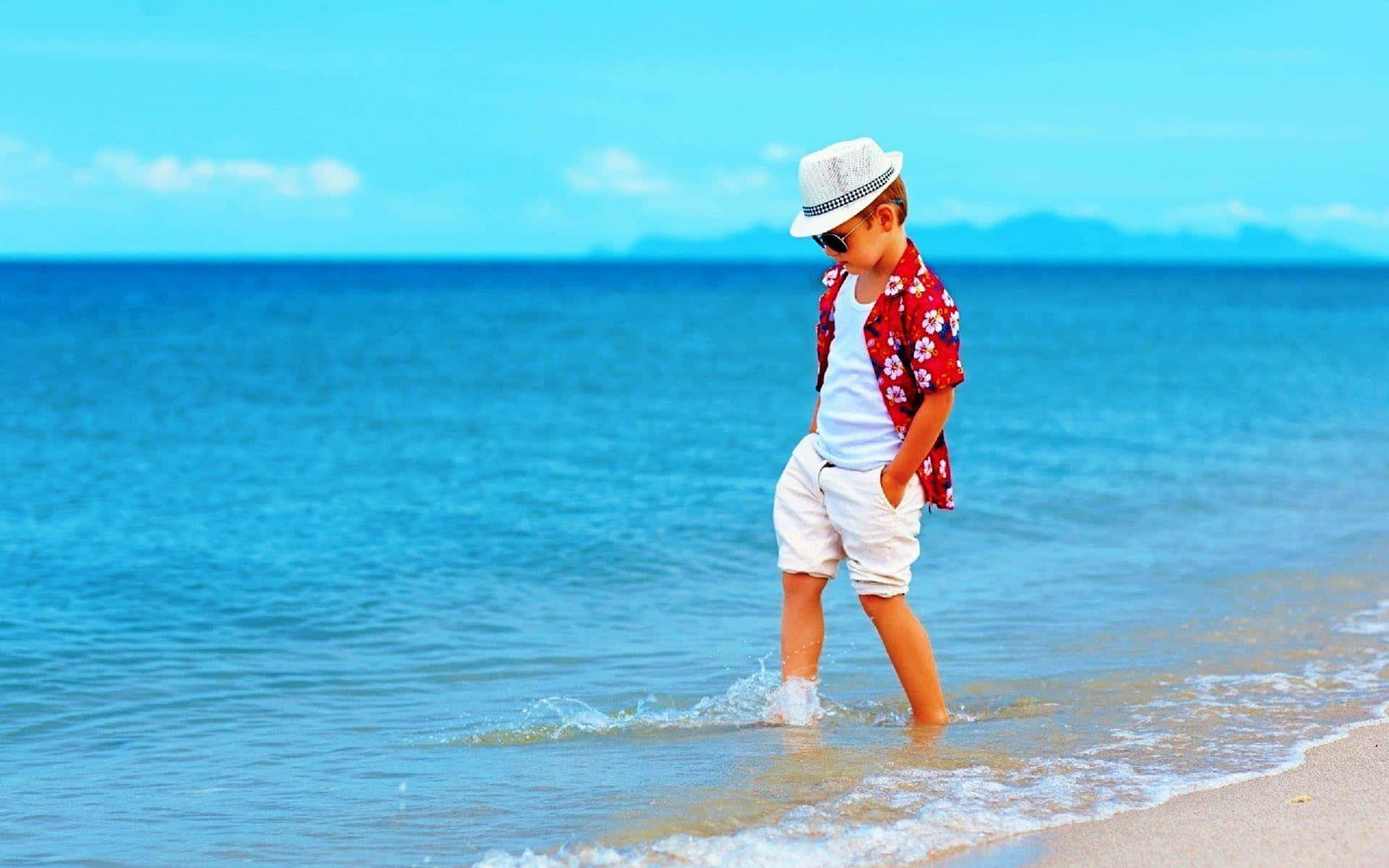 Stylish Boy On Blue Ocean Background