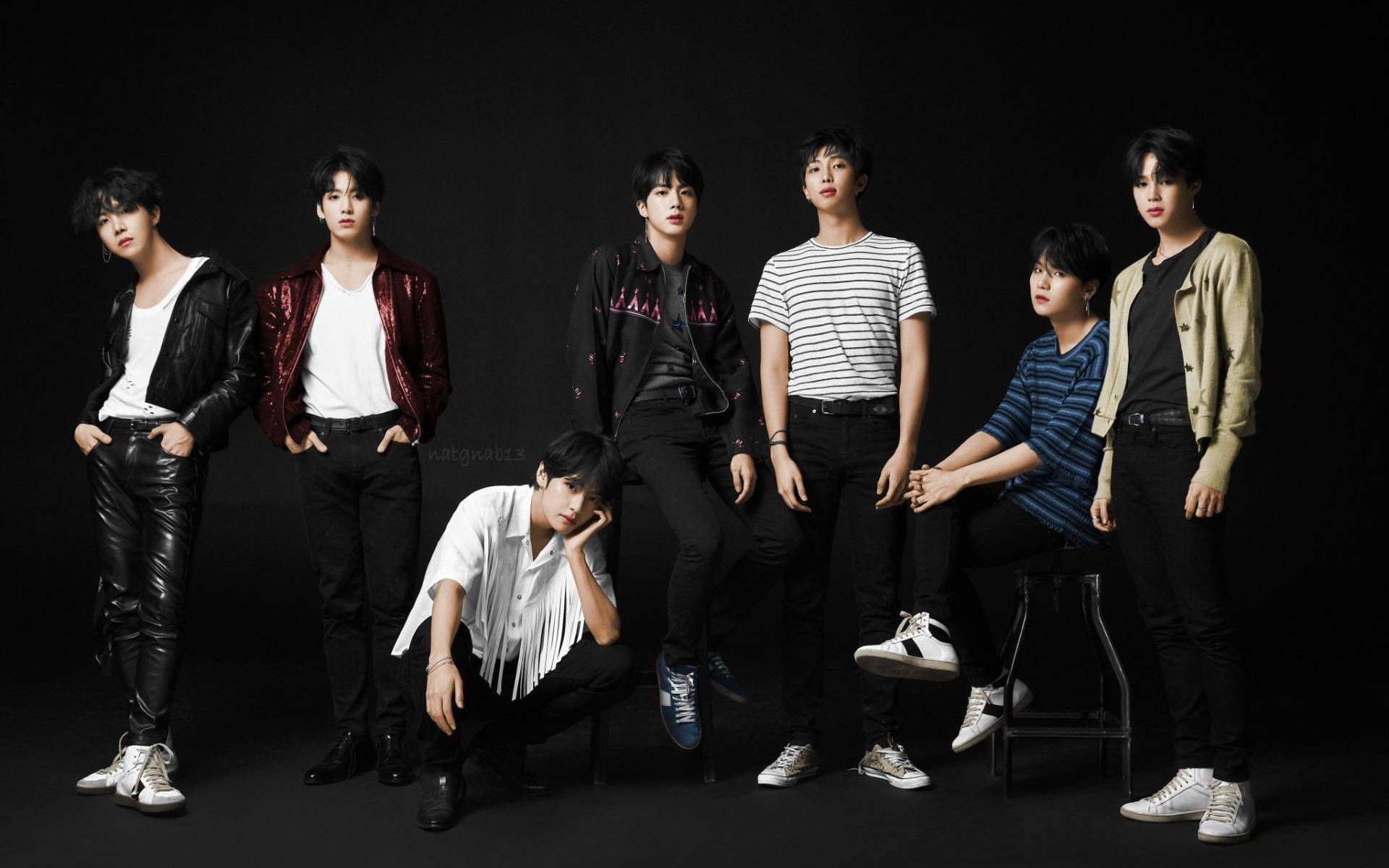 Stylish Bts Group Photo In Black Background