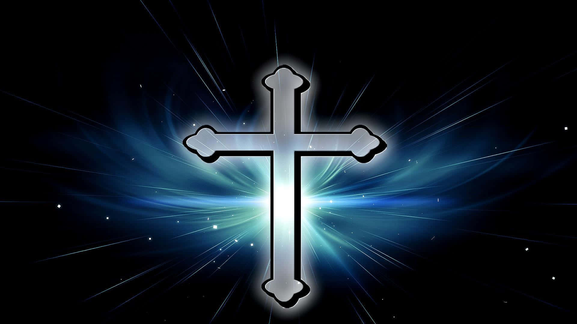 Stylish Chrome Cross On A Dark Blue Background Background