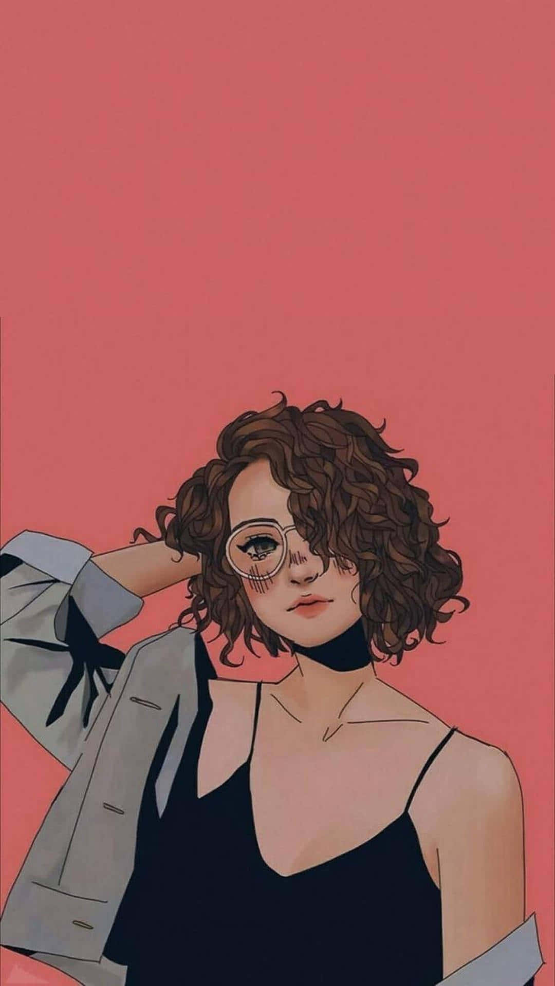 Stylish Curly Haired Girl Illustration Background