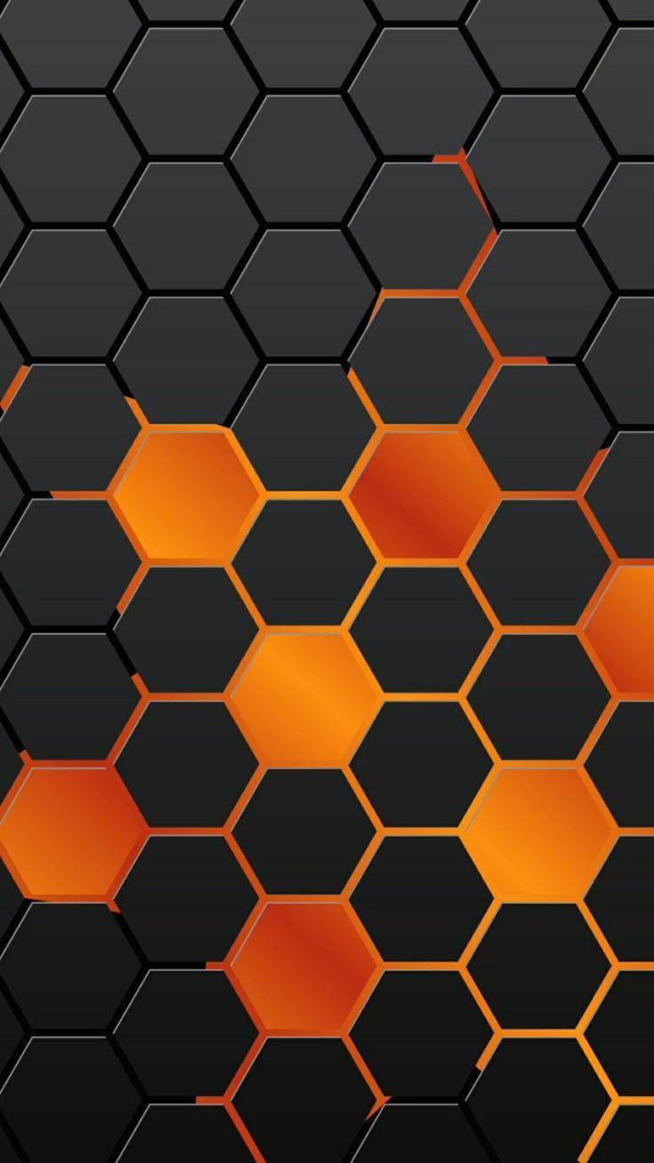 Stylish Dark Honeycomb Display On An Orange Phone Background