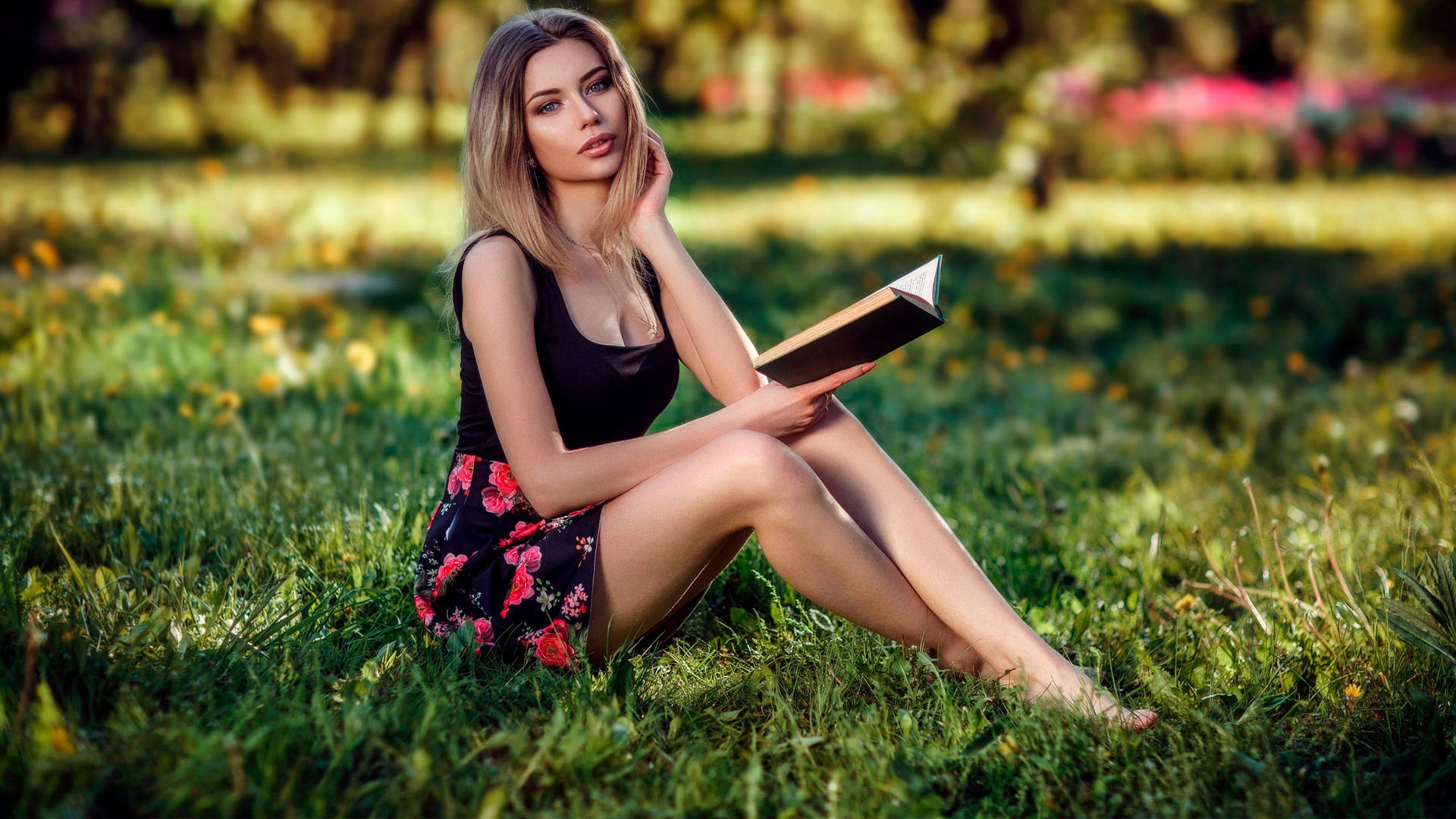 Stylish Girl Reading Book Background