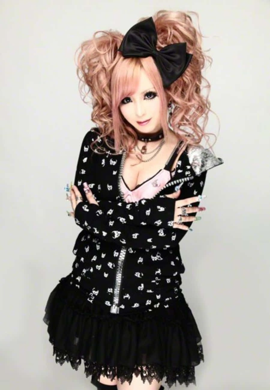 Stylish Gyaru Fashionista Posing Outdoors Background