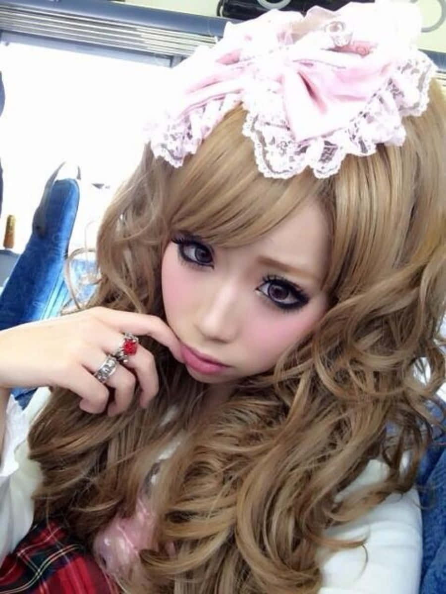 Stylish Gyaru Girl Posing In Trendy Outfit Background