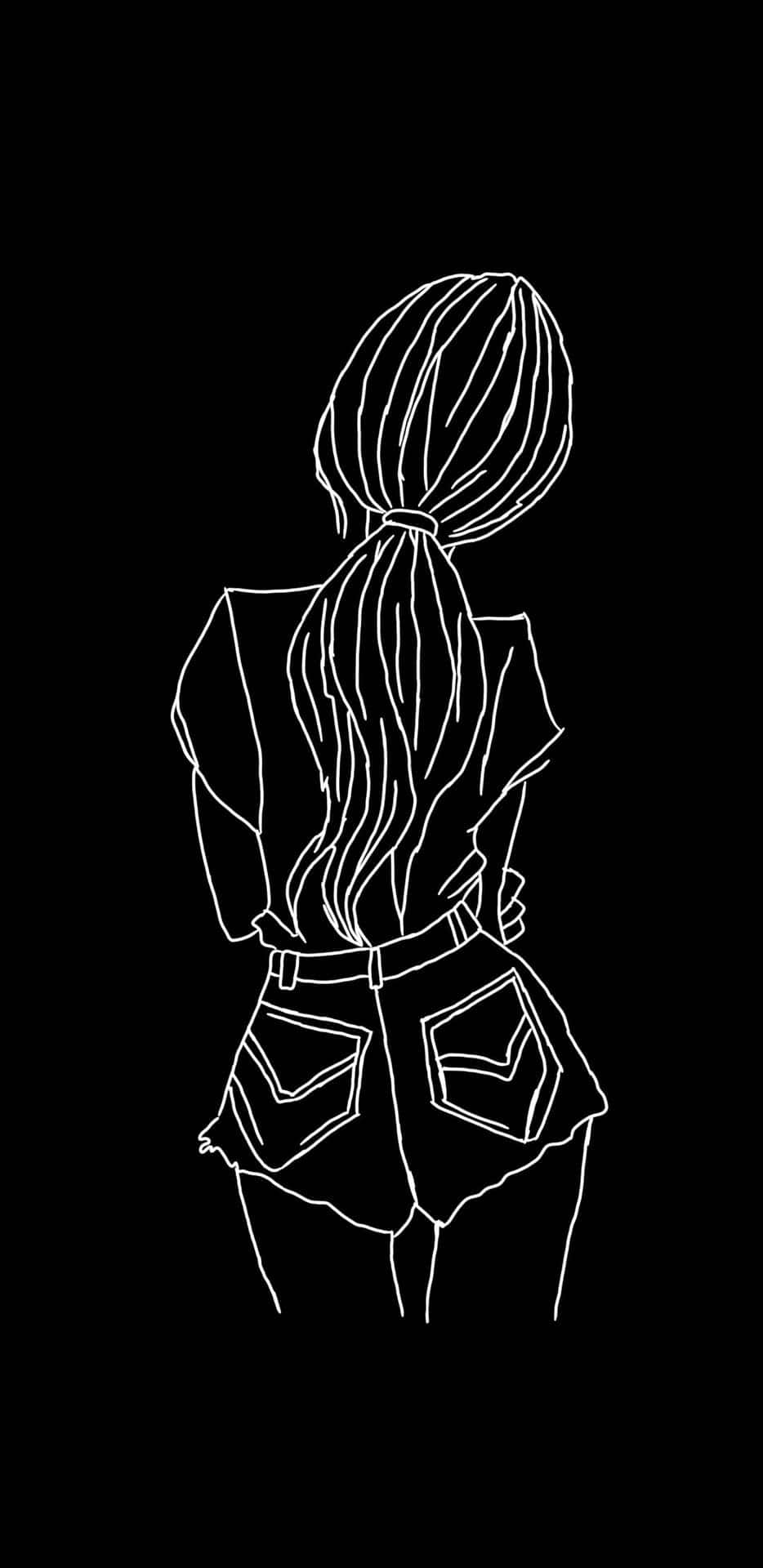 Stylish Line Art Girl Backi Phone Wallpaper Background