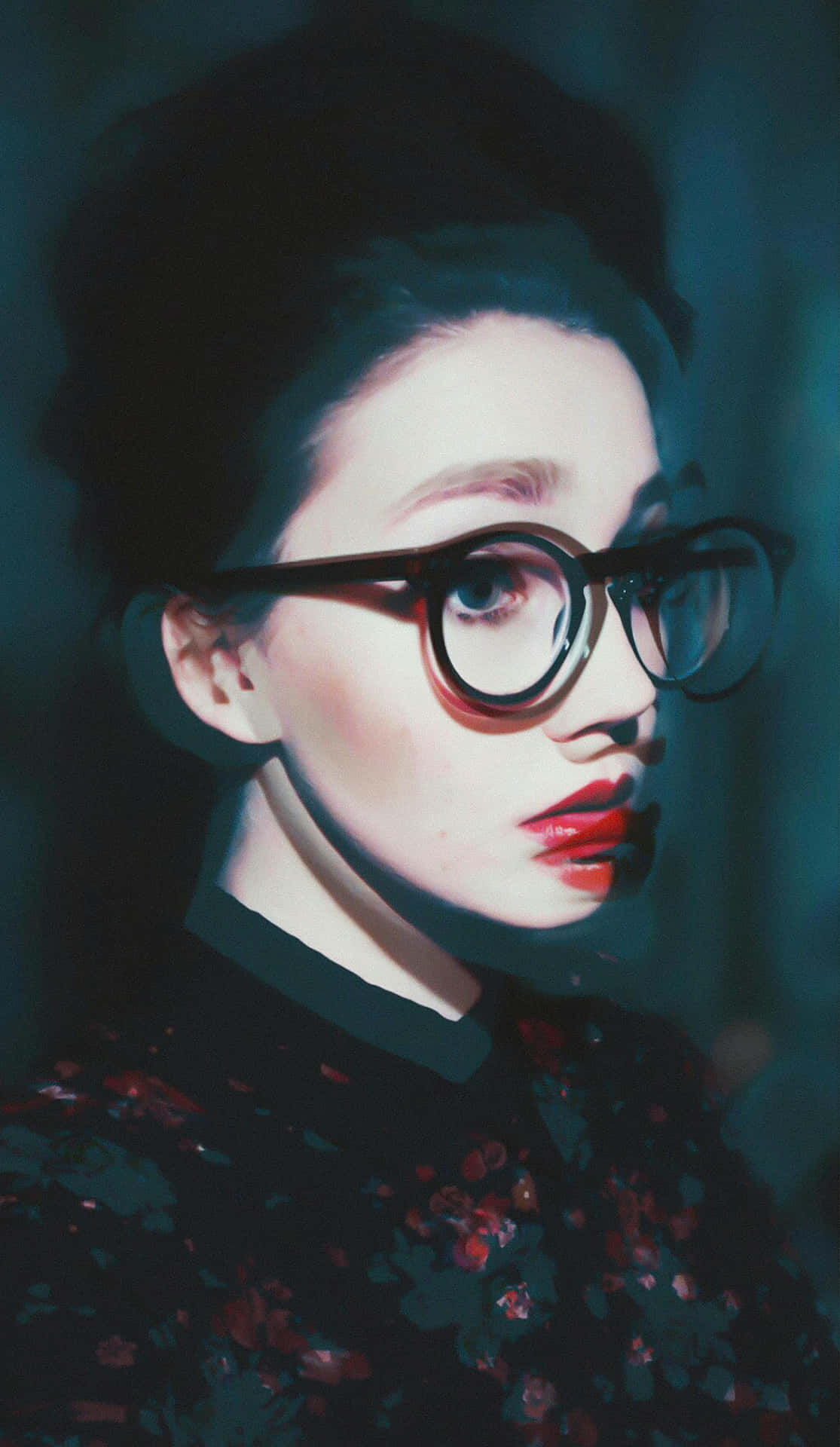 Stylish Portraitwith Red Lipsand Glasses Background