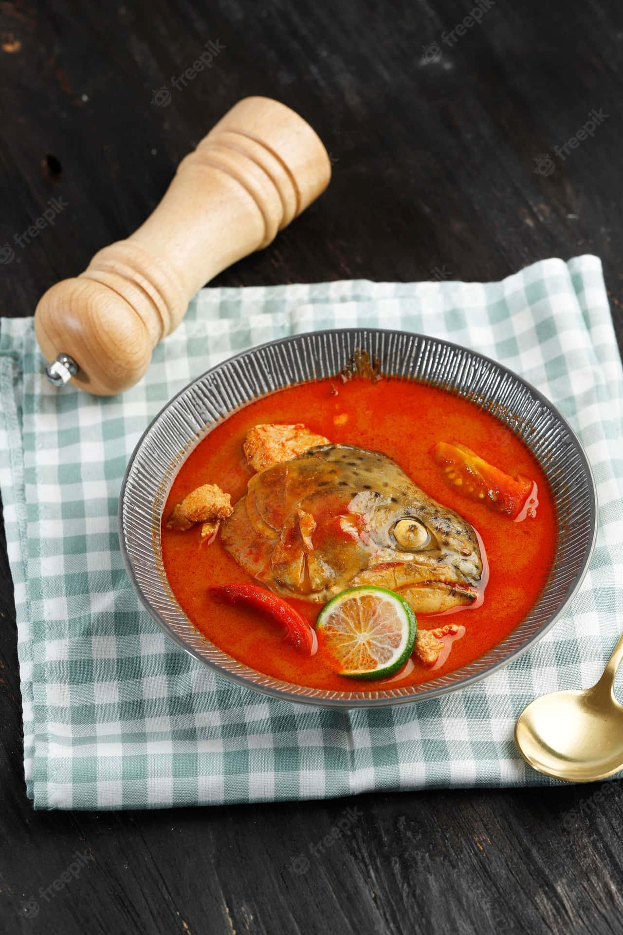 Stylish Salmon Fish Head Curry Dish Portrait Background