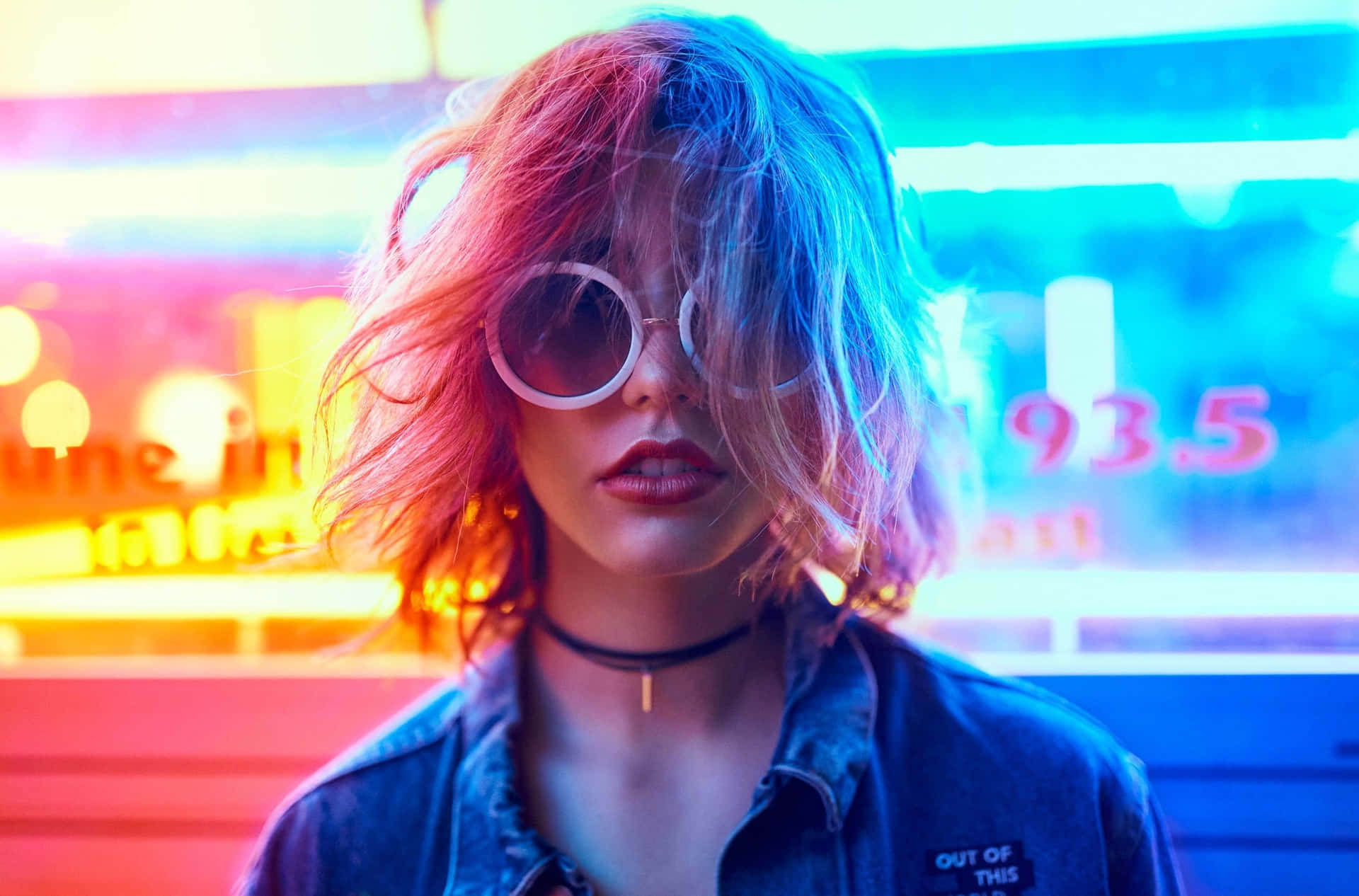 Stylish Woman Wearing Trendy Sunglasses On A Sunny Day Background