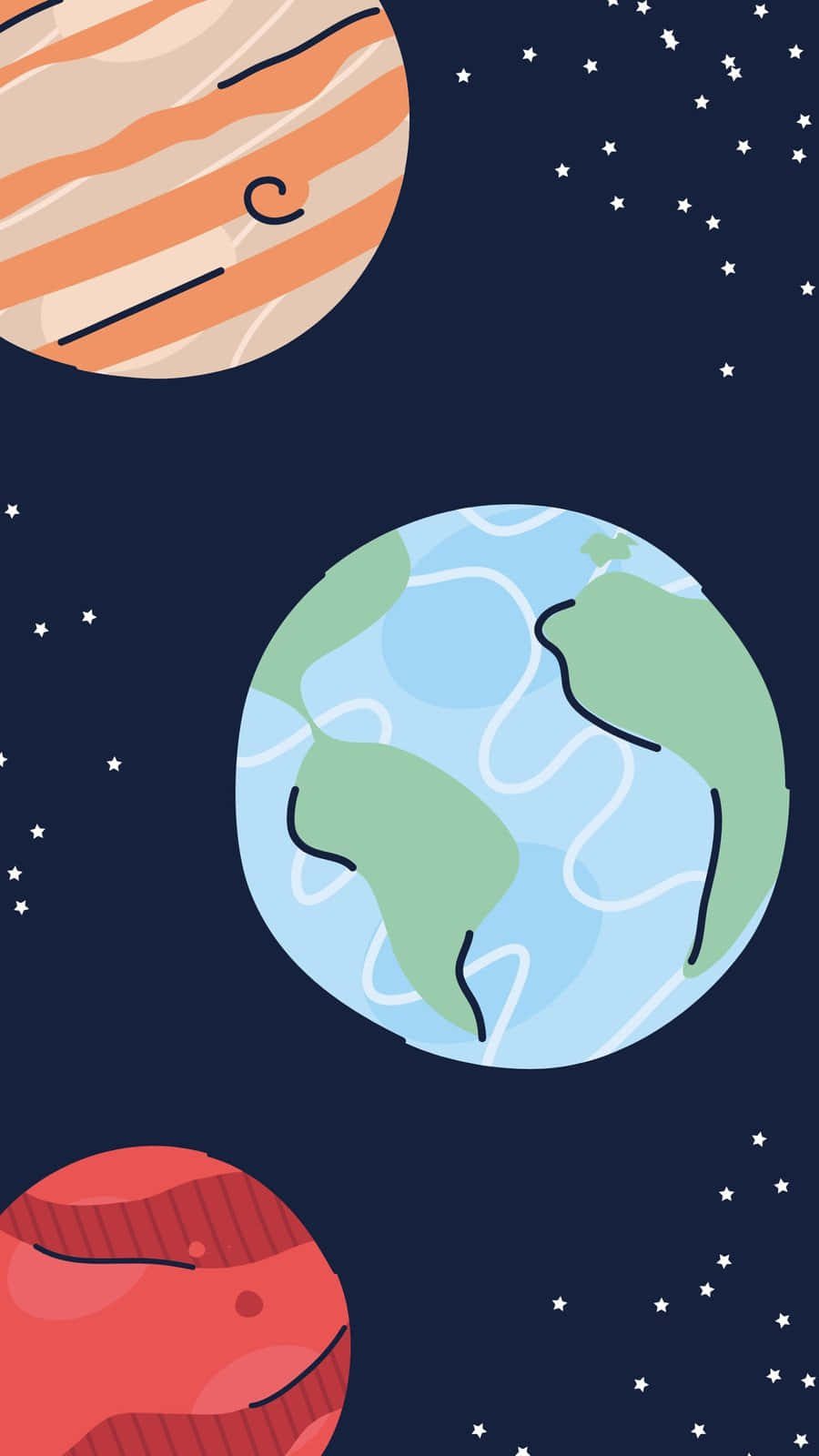 Stylized Cartoon Planetsin Space Background