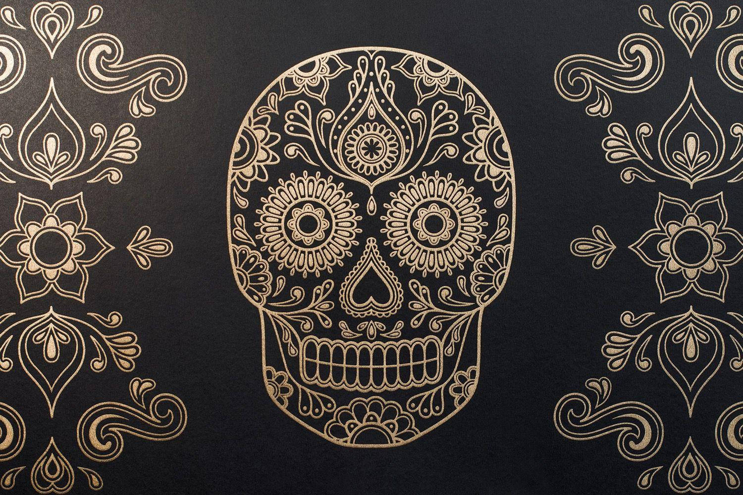 Stylized Mexican Dia De Muerto Skull Background