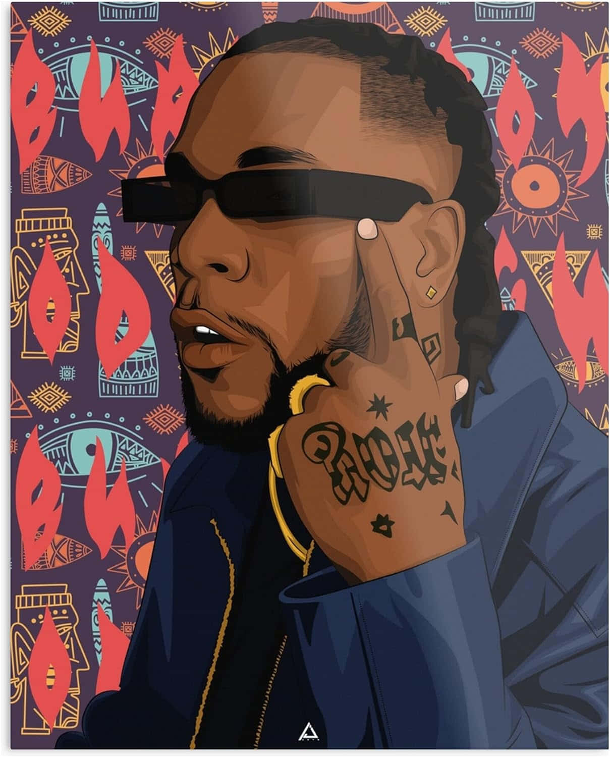 Stylized Portraitof Manwith Sunglassesand Tattoos Background