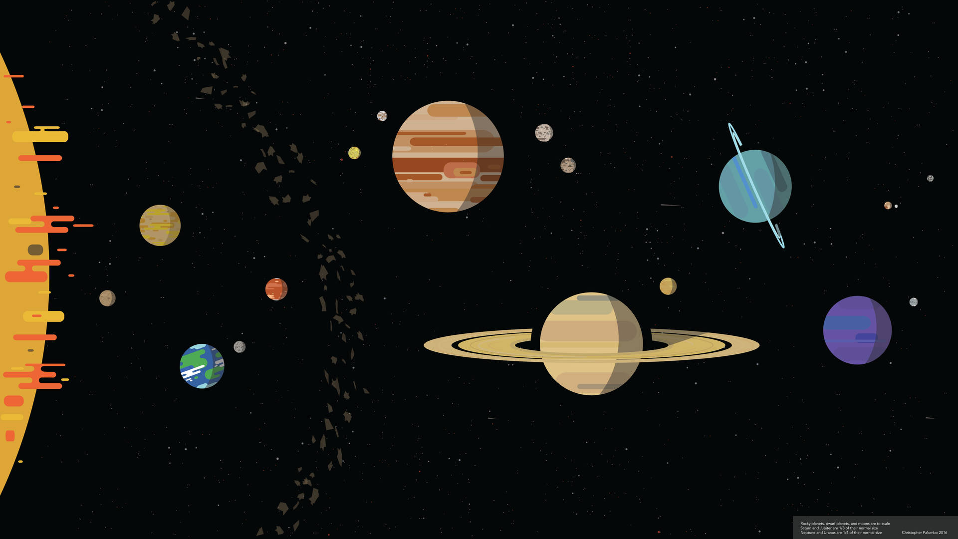 Stylized Scale Solar System Background