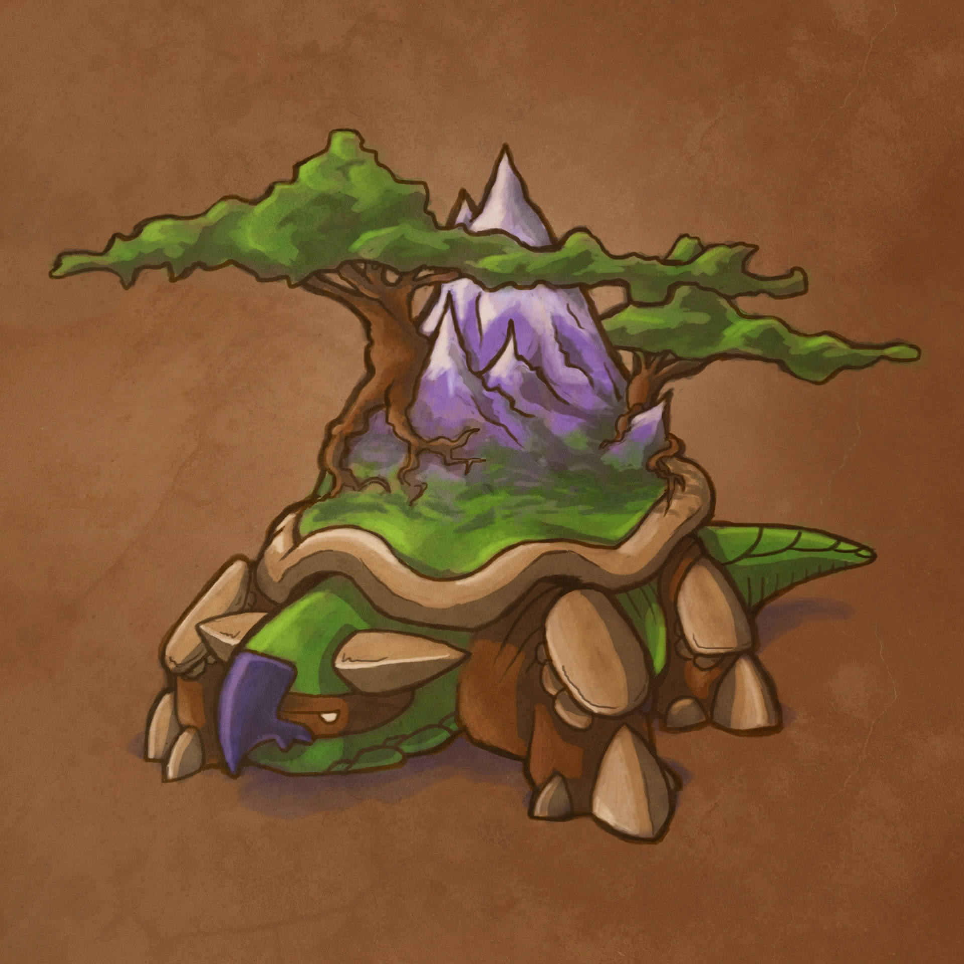 Stylized Torterra With Brown Backdrop