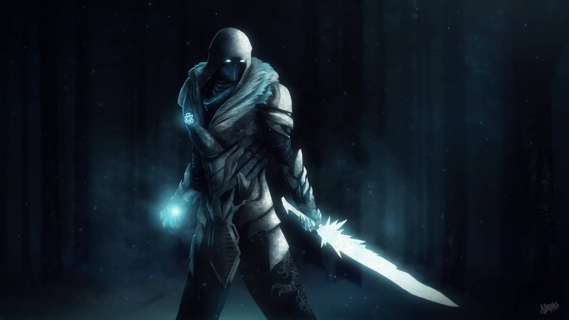 Sub-zero With Sword In Forest Background