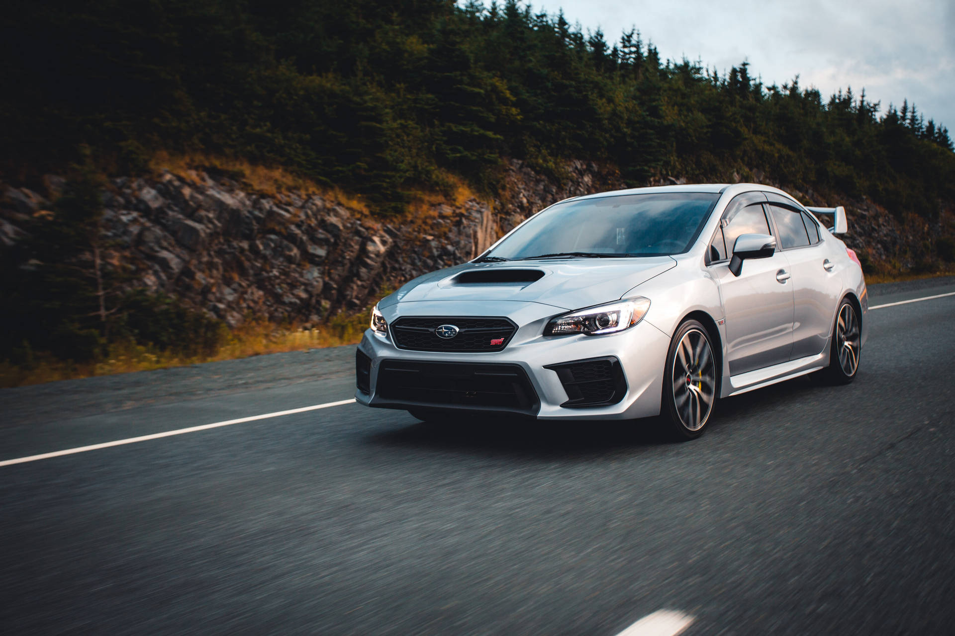 Subaru Wrx Sti Silver Roadside 4k Background