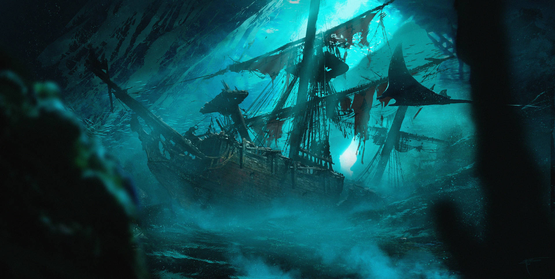 Submerged Ghost Ship Background