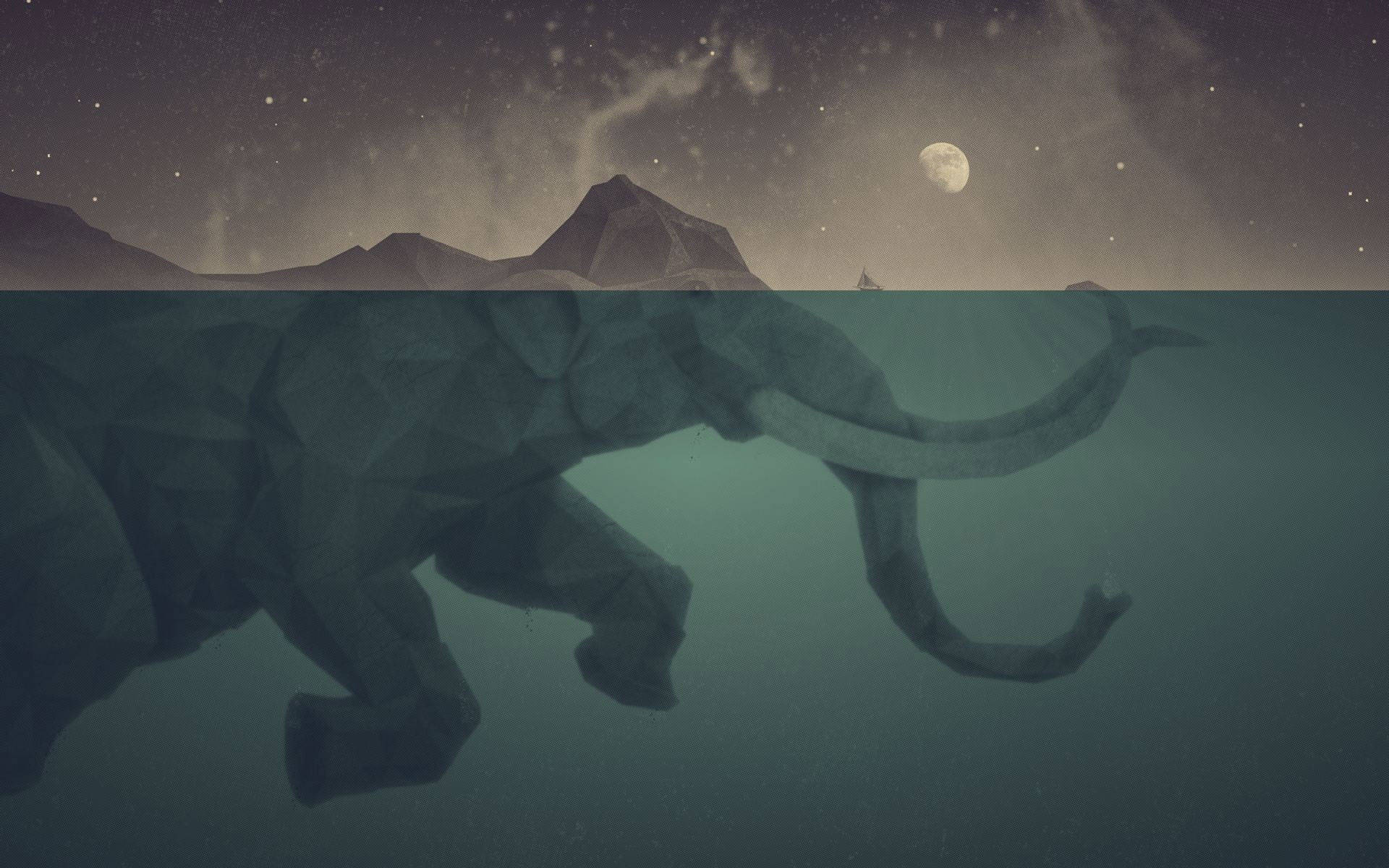 Submerged Mammoth At Night Background