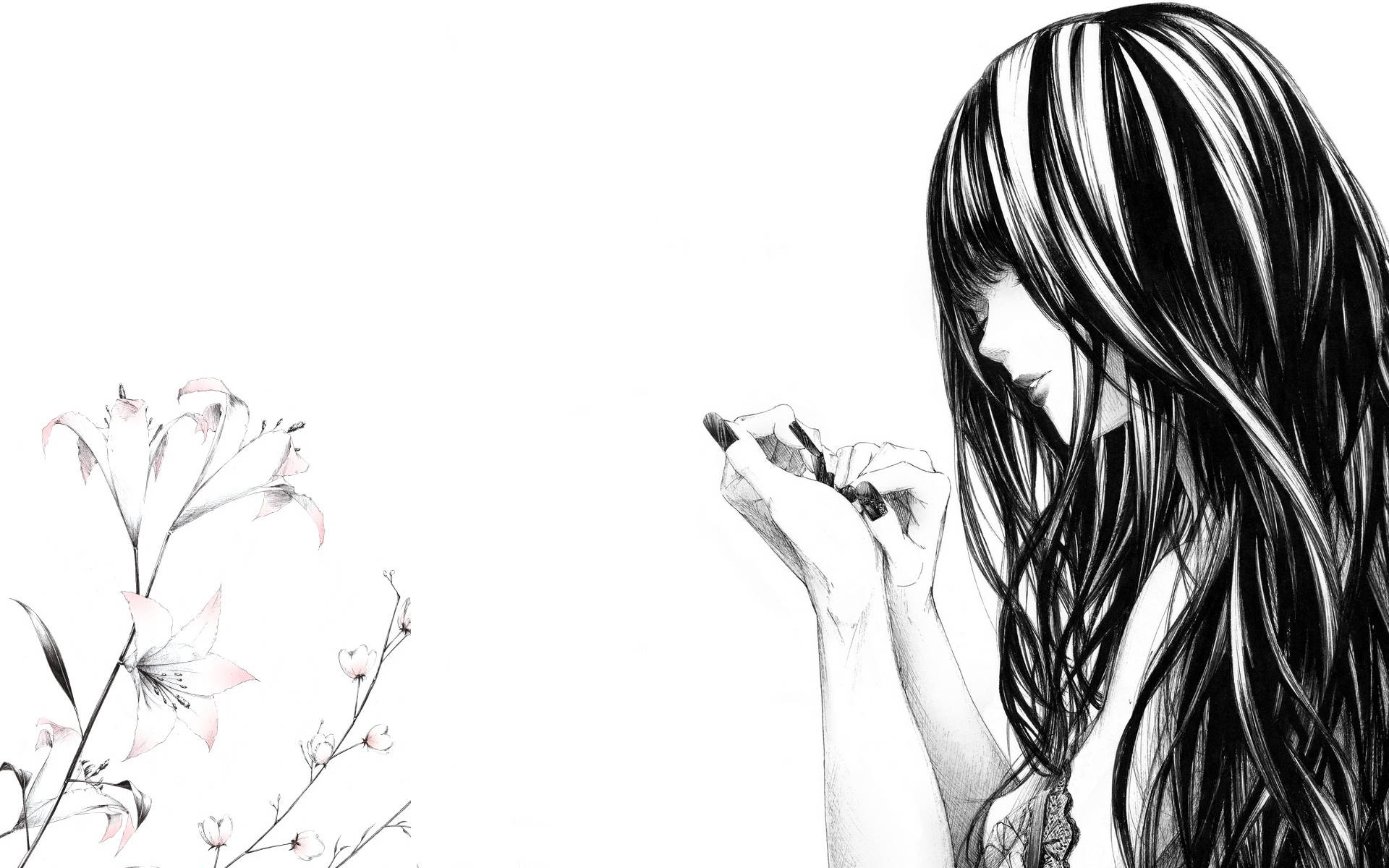 Subtly Sad Anime Girl Black And White Background