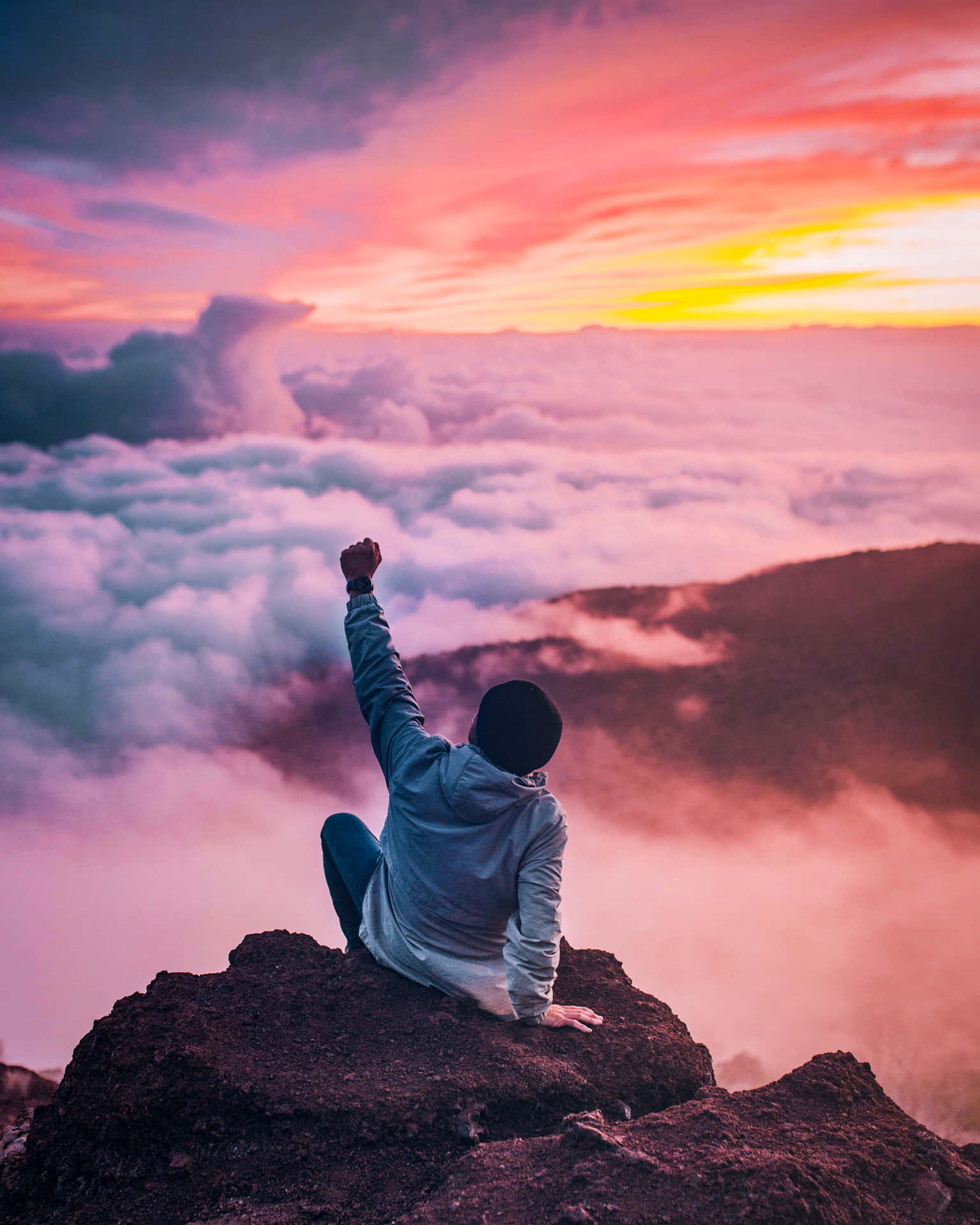 Successful Man Reaching The Sky Background