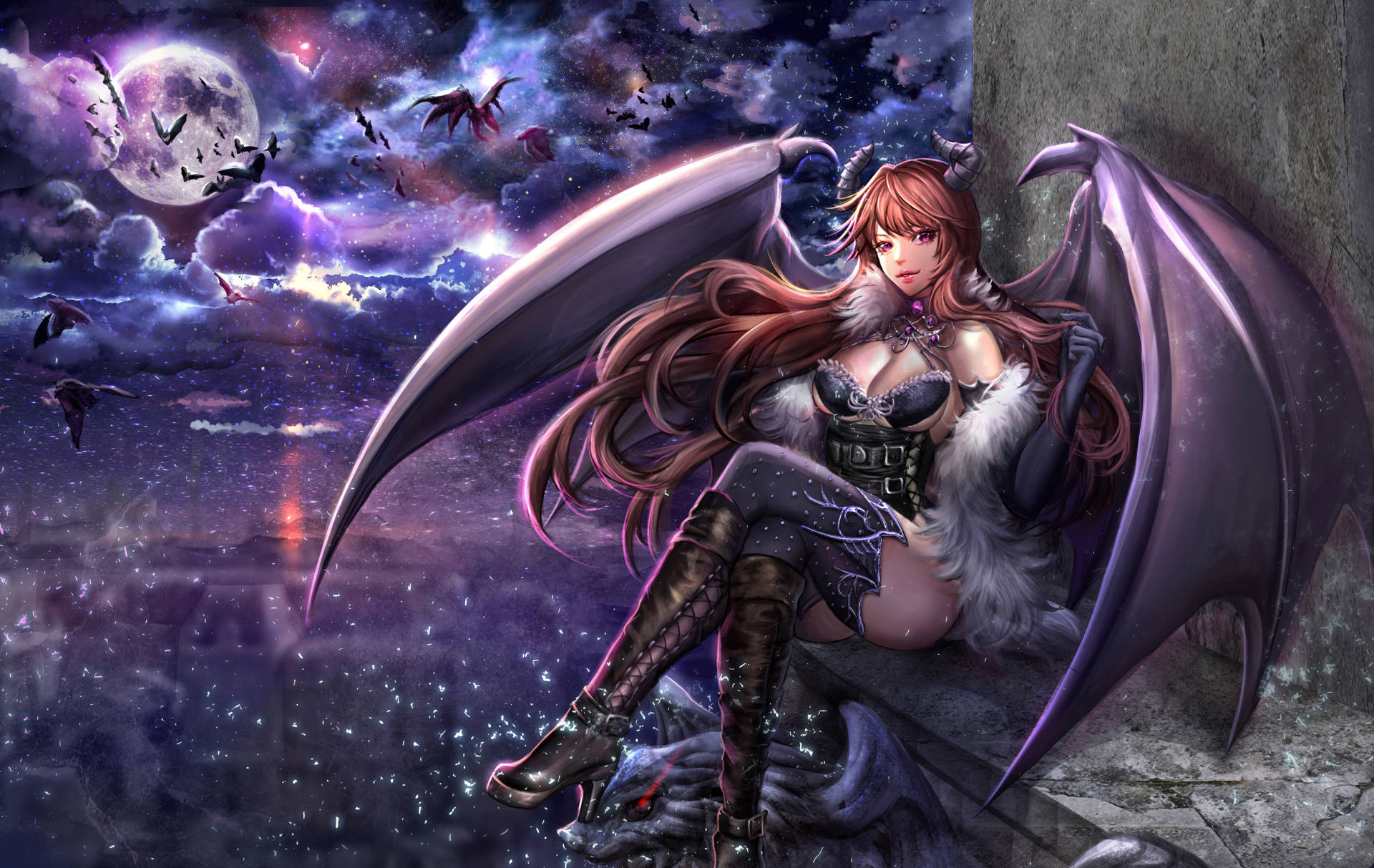 Succubus And The Night Sky Background