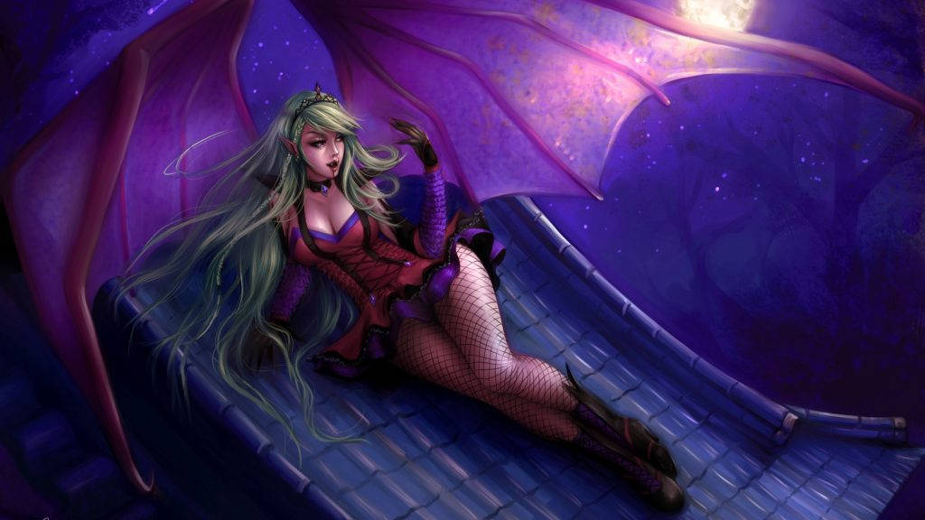 Succubus Bathing In Moonlight Background