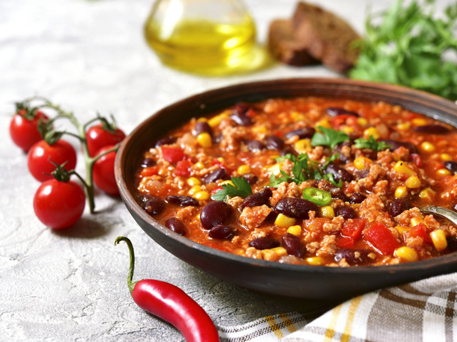 Succulent Chili Con Carne With Fresh Ingredients Background