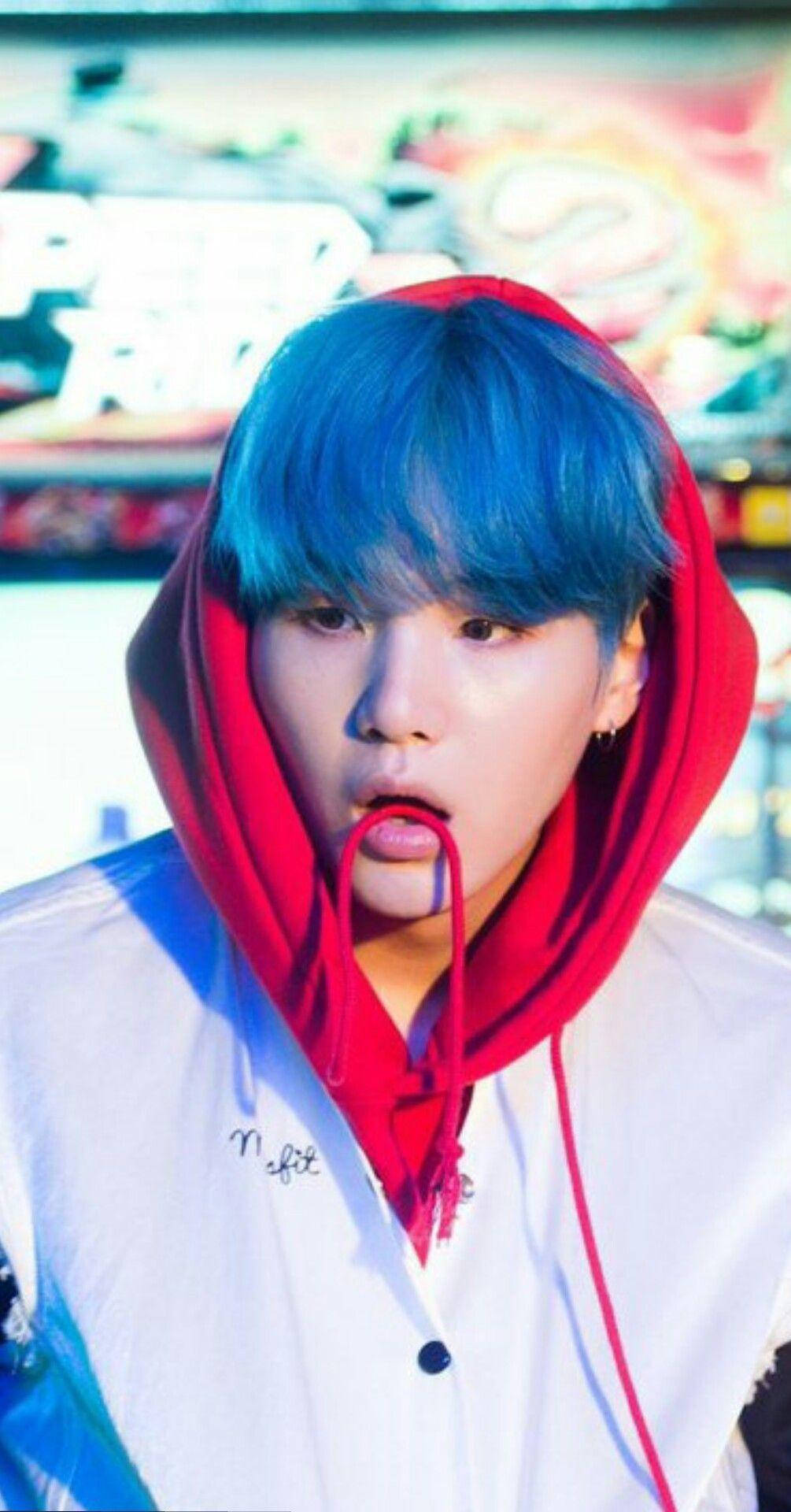 Suga Bts With Blue Hair Background
