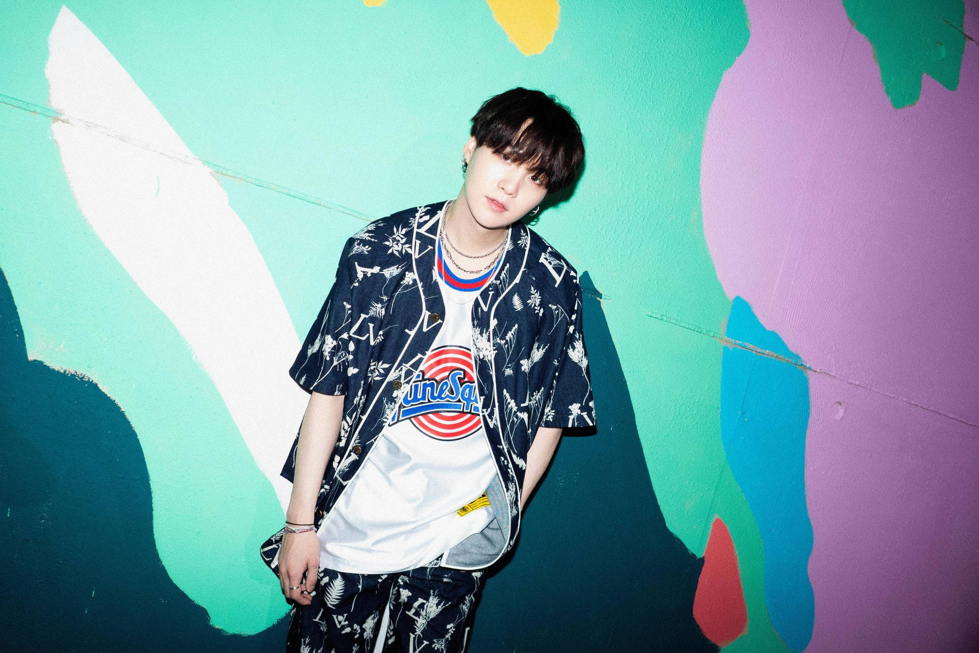 Suga With Bts Dynamite Wall Background