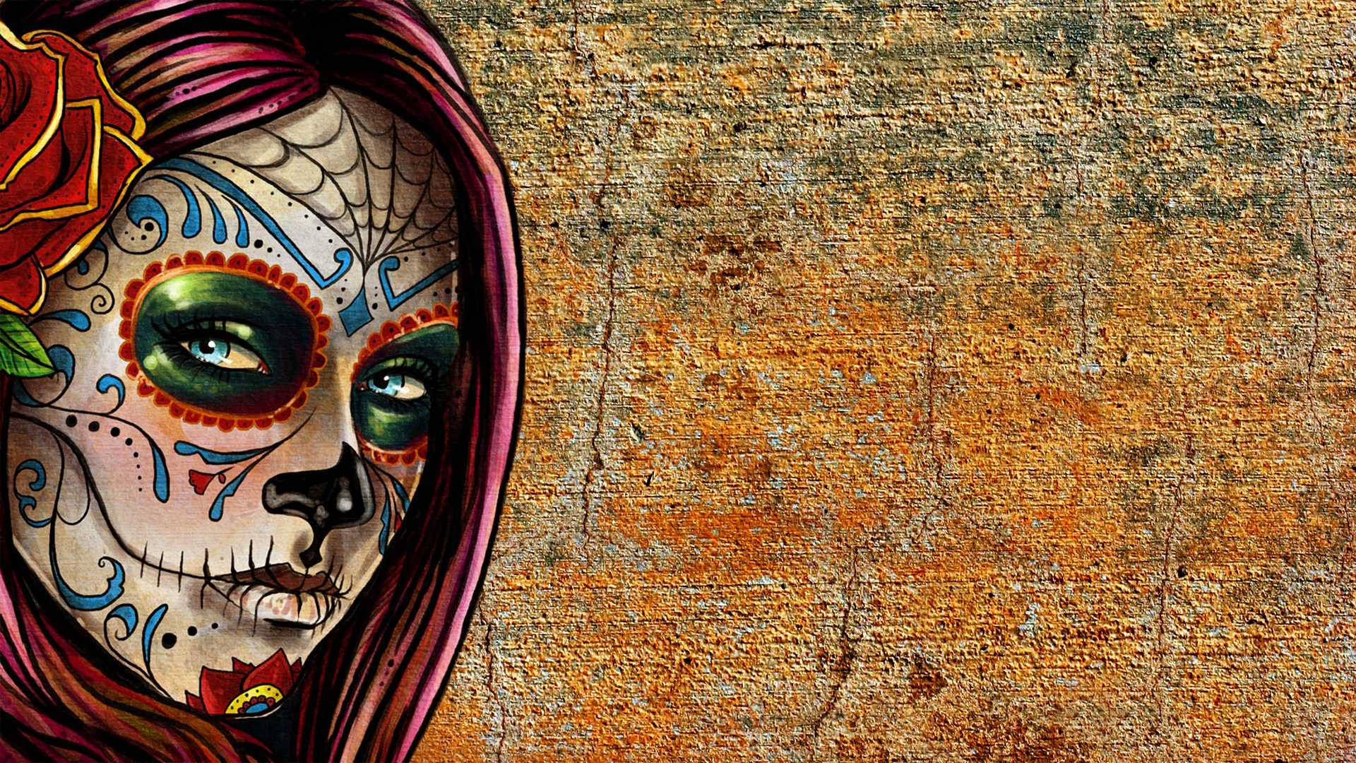 Sugar Skull Girl On Concrete Background