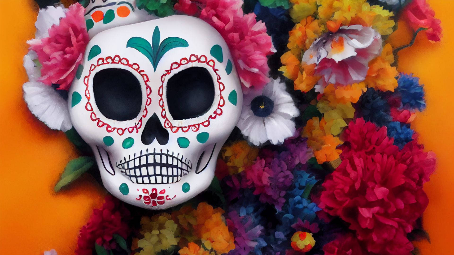 Sugar Skulls, A Beautiful Symbol Of Mexican Culture Background