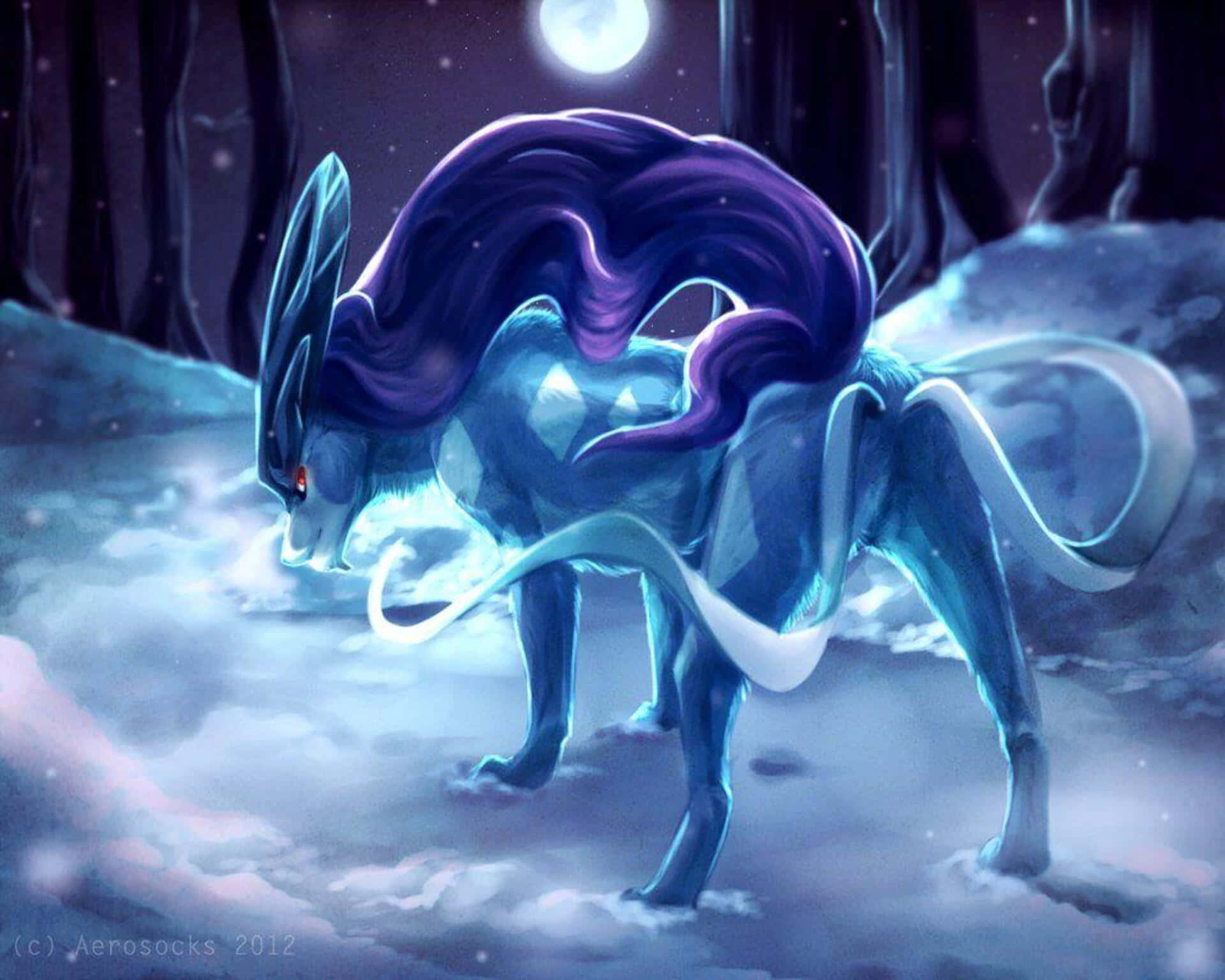 Suicune On Snow Background