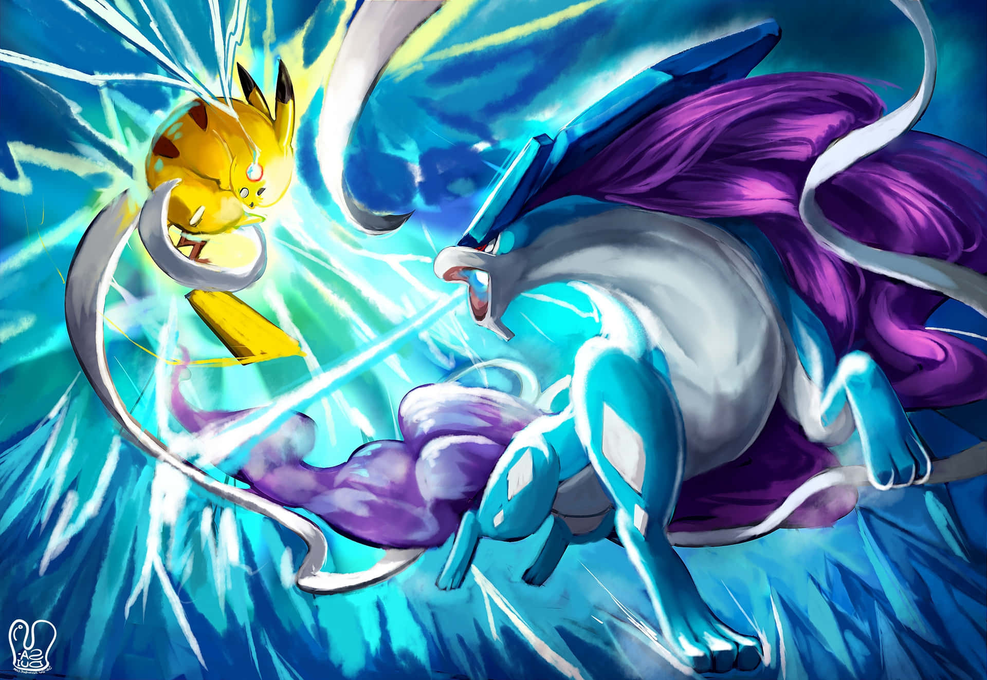 Suicune Versus Pikachu Background