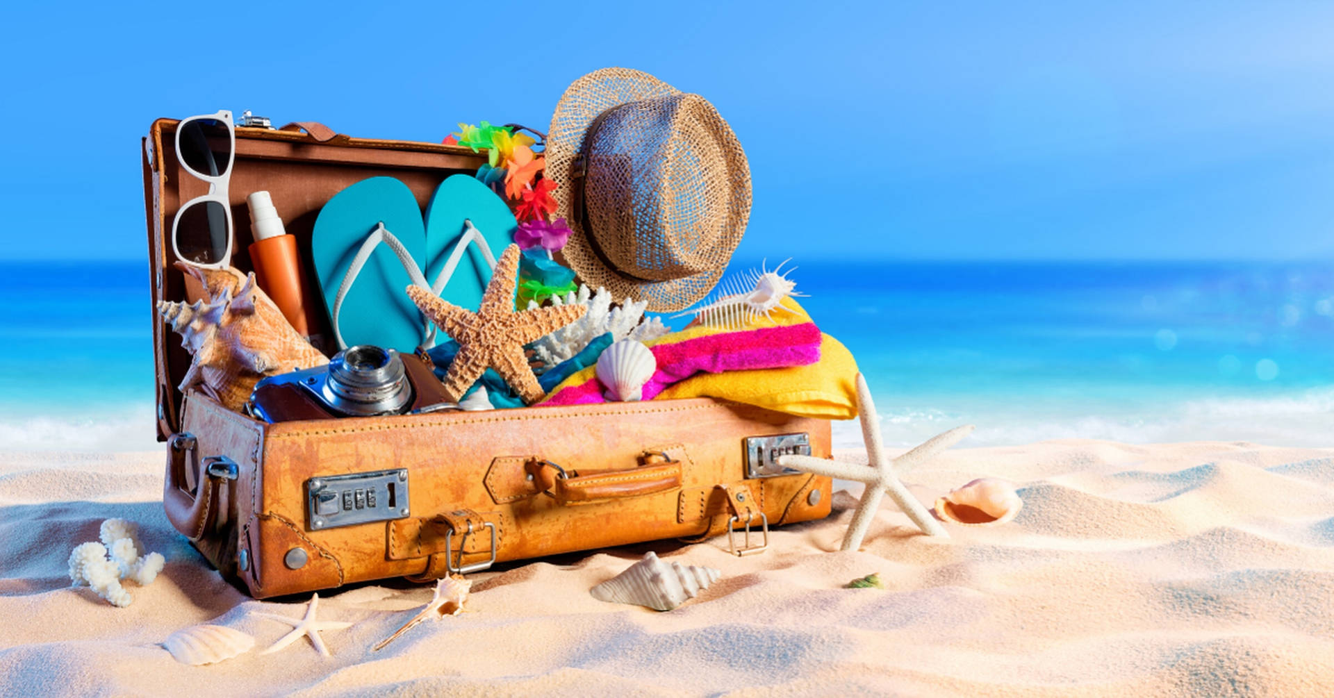 Suitcase For Beach Vacation Background