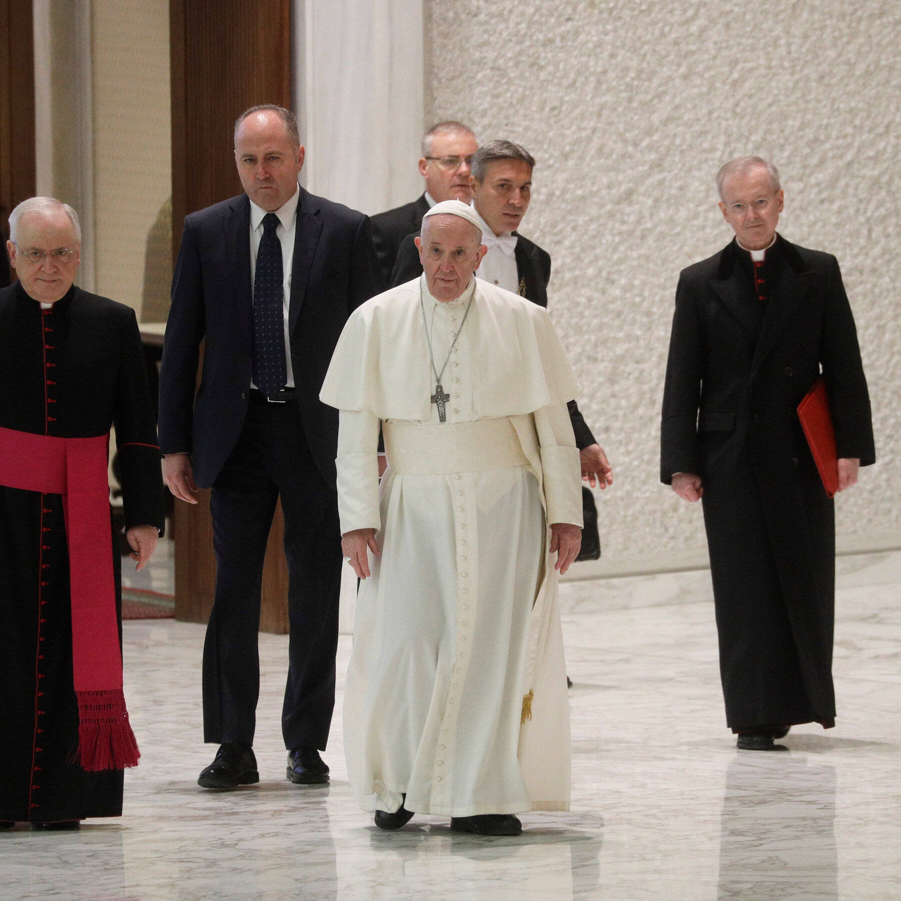 Suited Men Pope Walking Vatican Background