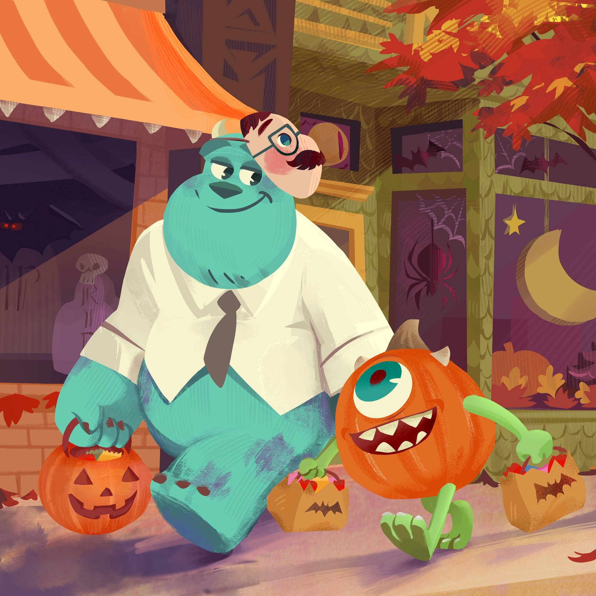 Sulley And Mike Halloween Art Background