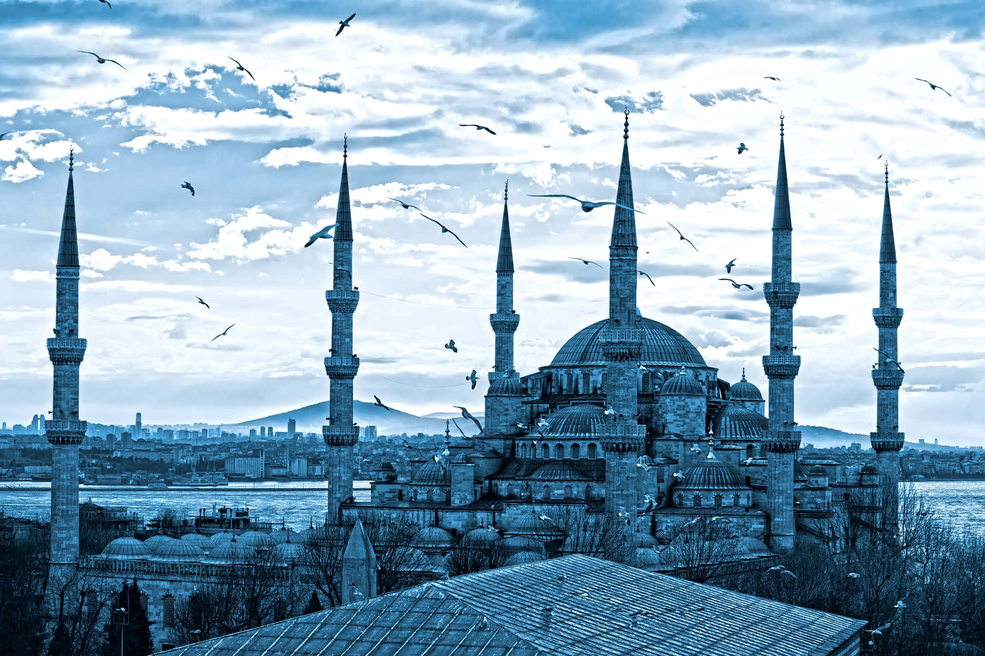 Sultan Ahmed Mosque White Clouds Background