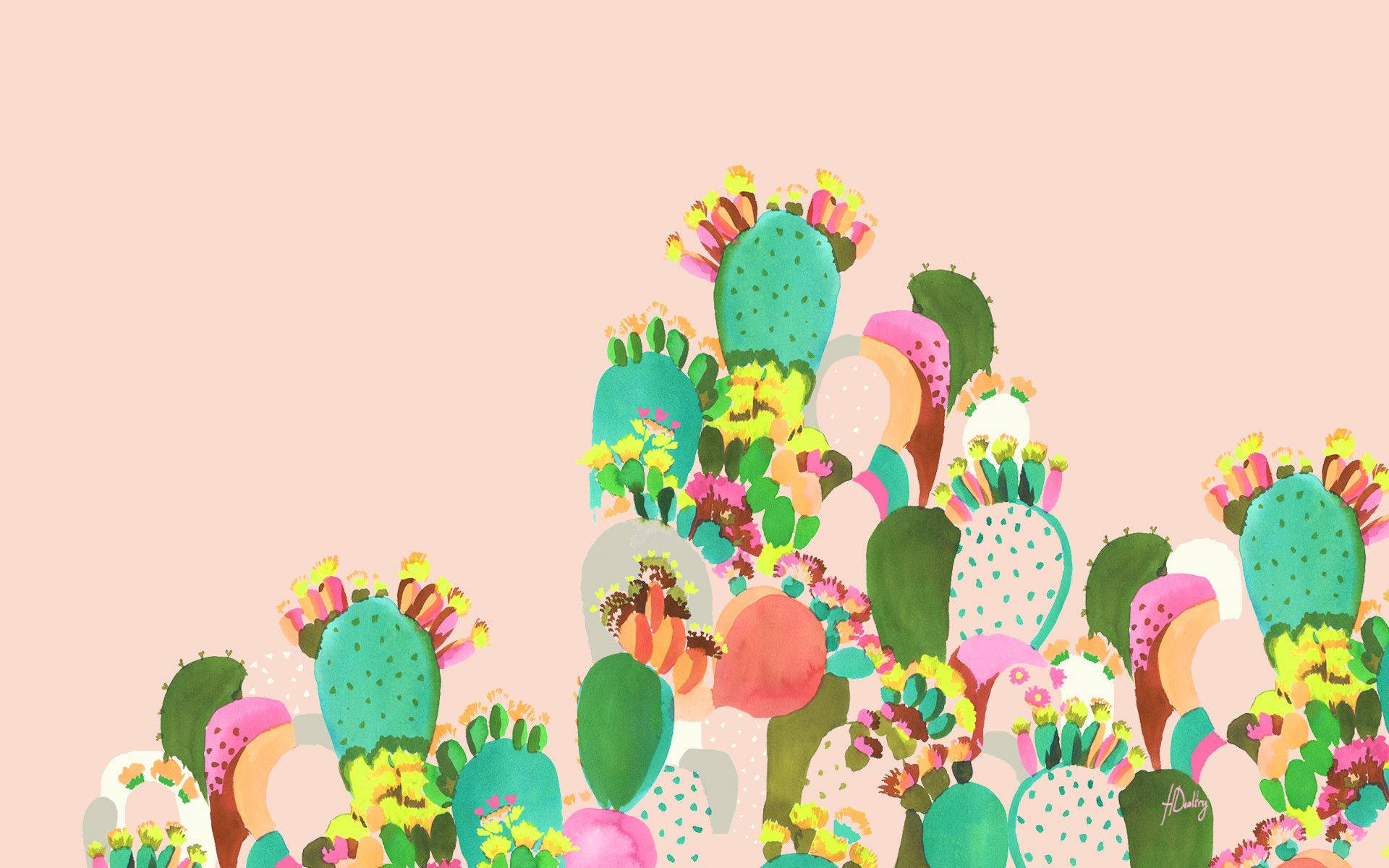 Summer Aesthetic Cactus Painting Background