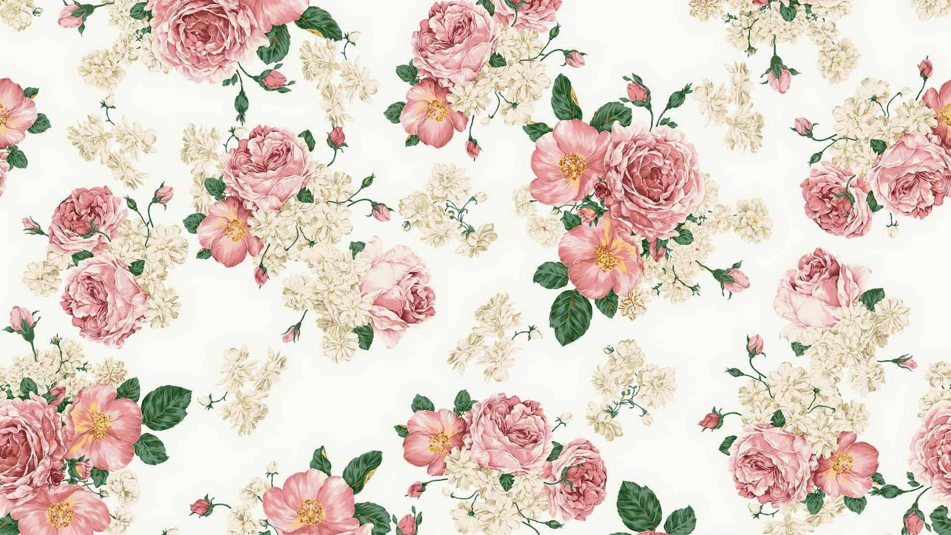 Summer Aesthetic Pink Flowers Pattern Background