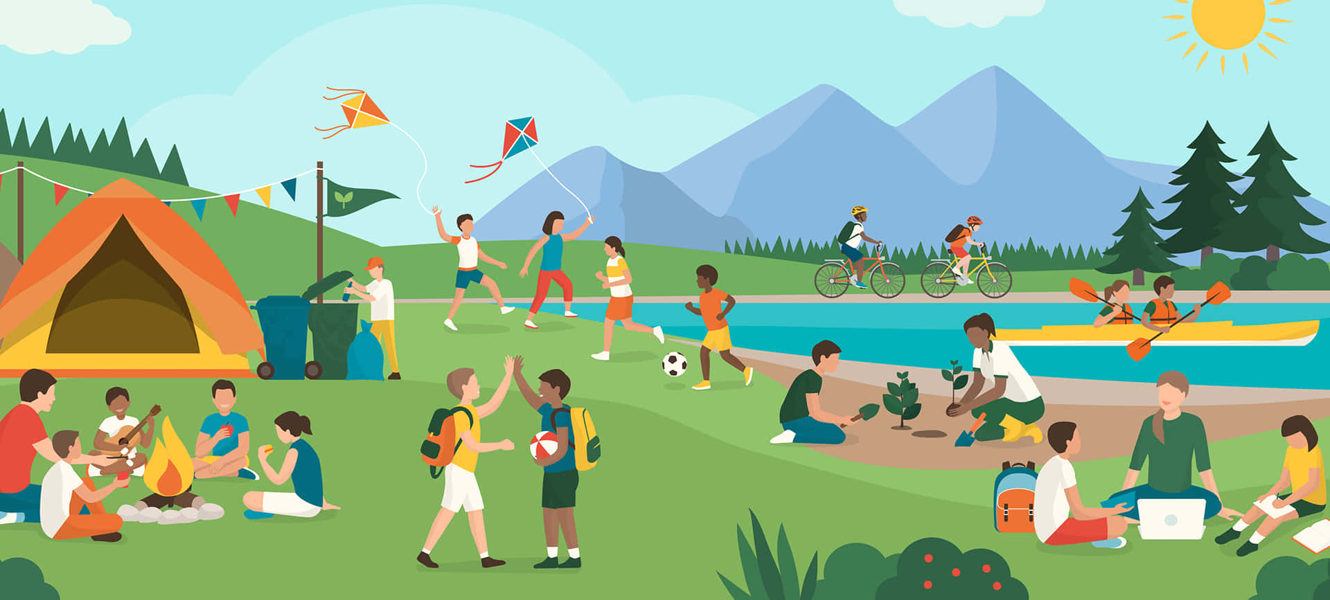 Summer Camp Activities Outdoor Scenery Background