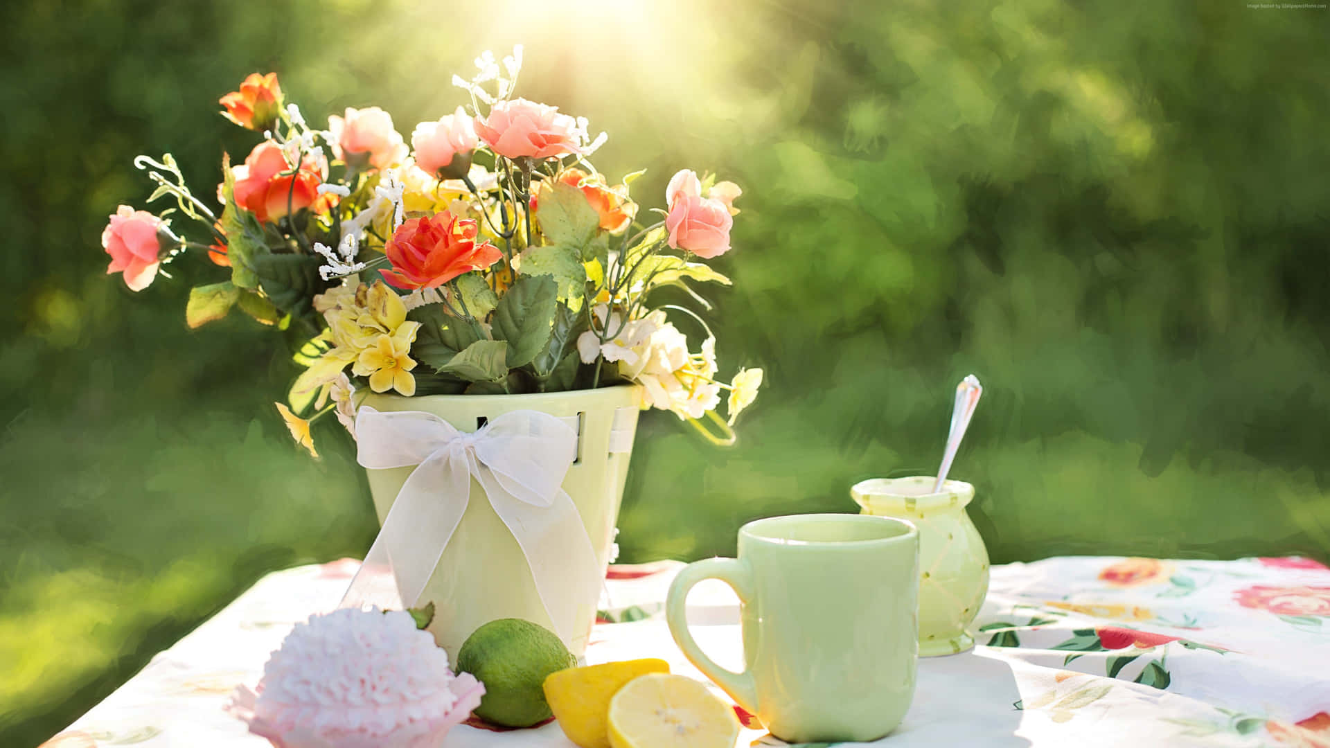 Summer Floral Table Setting Sunshine4 K Ultra Wide Background