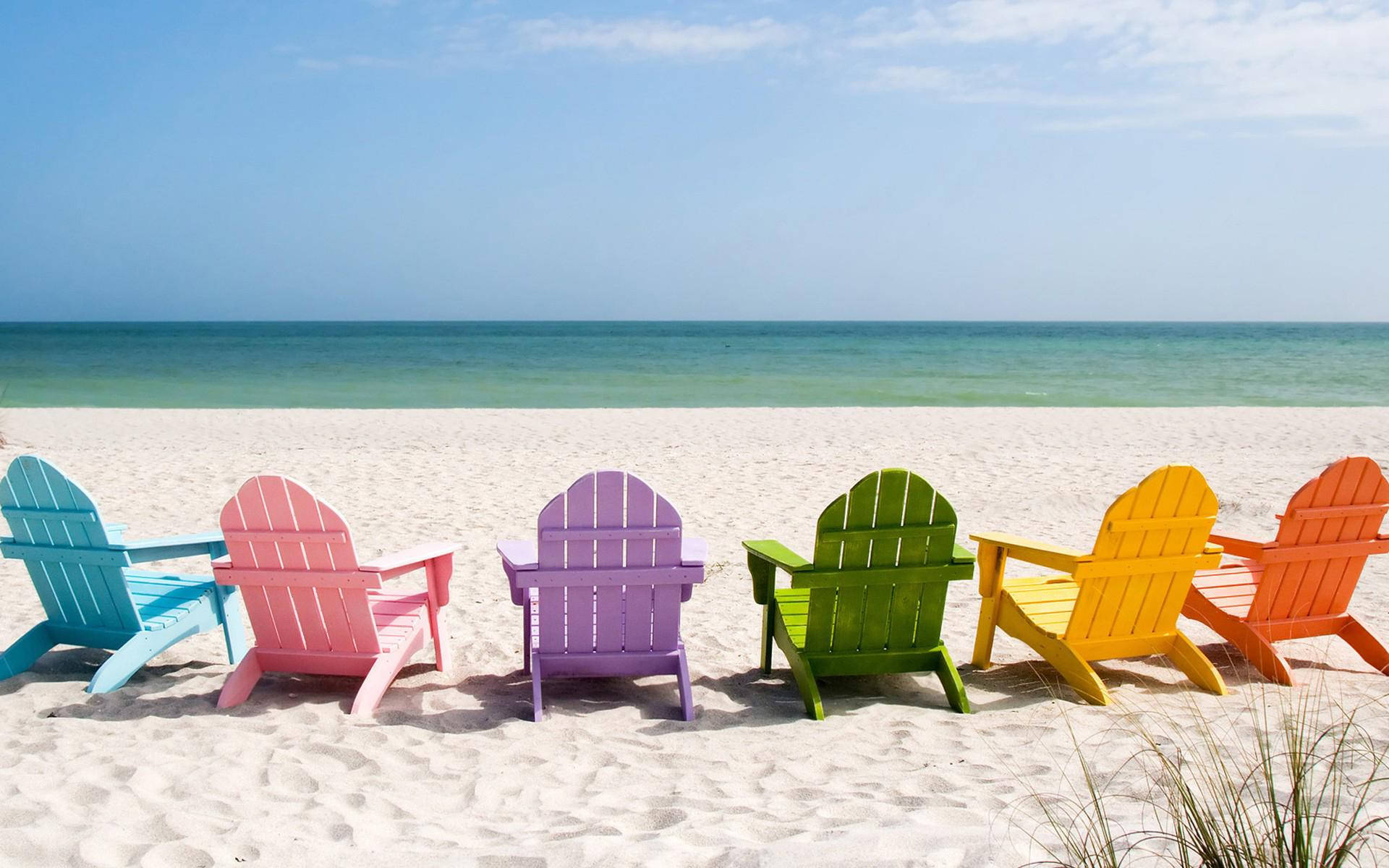 Summer Season Colourful Sun Chairs Background