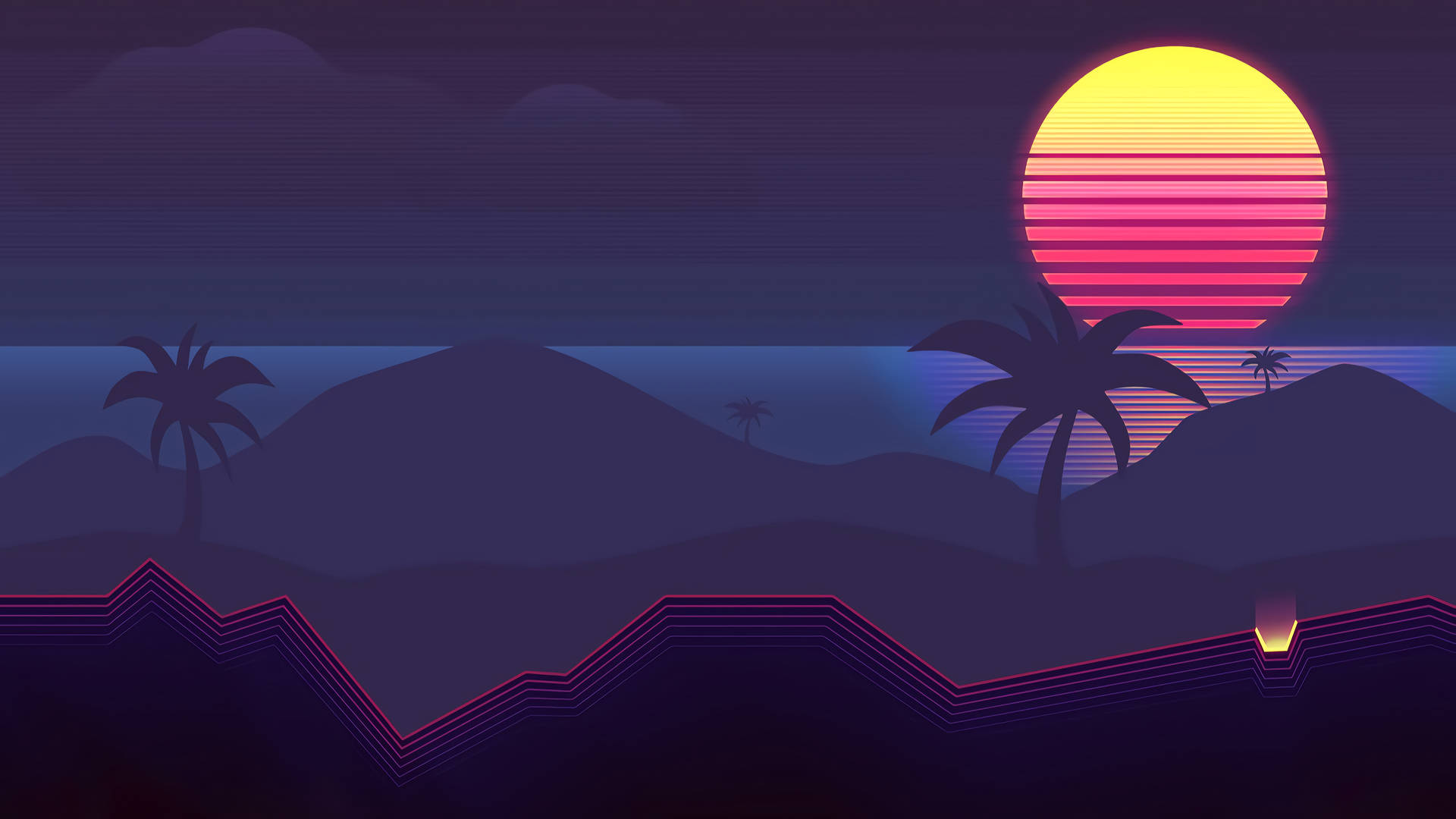 Sun And Beach Vaporwave Desktop Background