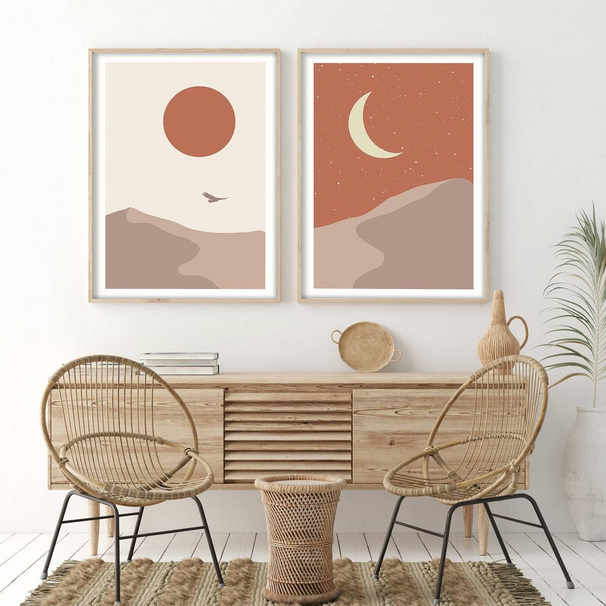 Sun And Moon In Terracotta Background