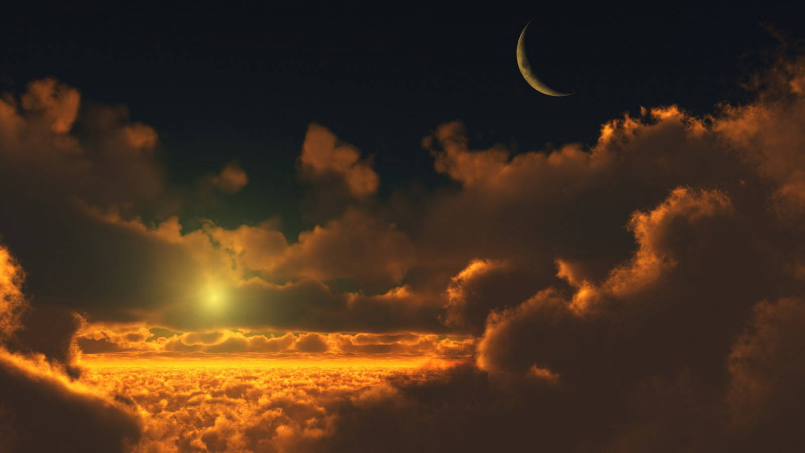 Sun And Moon With Clouds Background