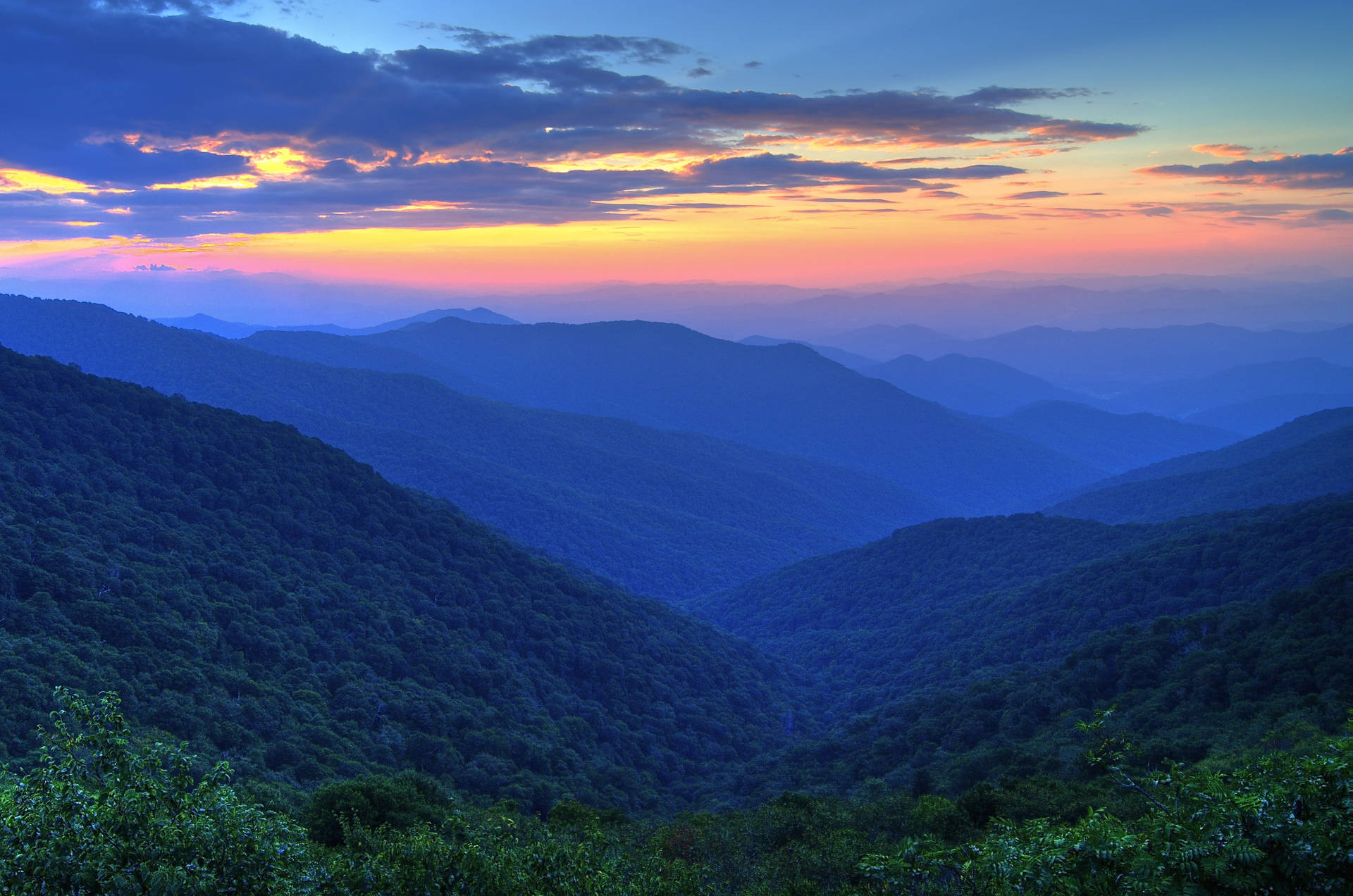 Sun Breaking Over Horizon Smoky Mountains