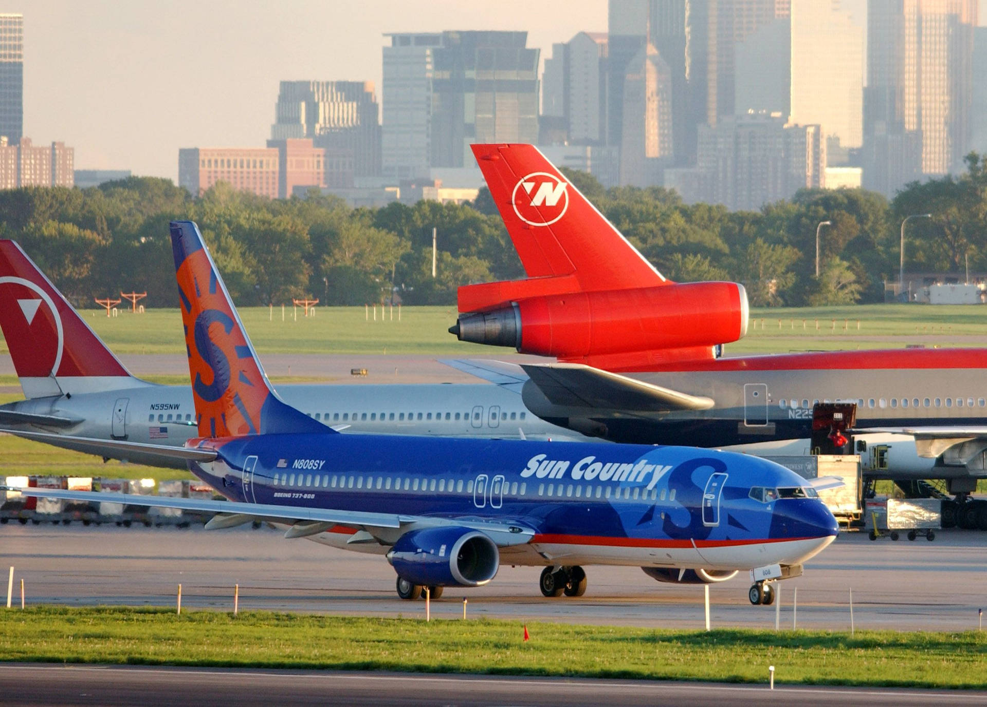 Sun Country Aircraft In Minneapolis Saint Paul Airport Background