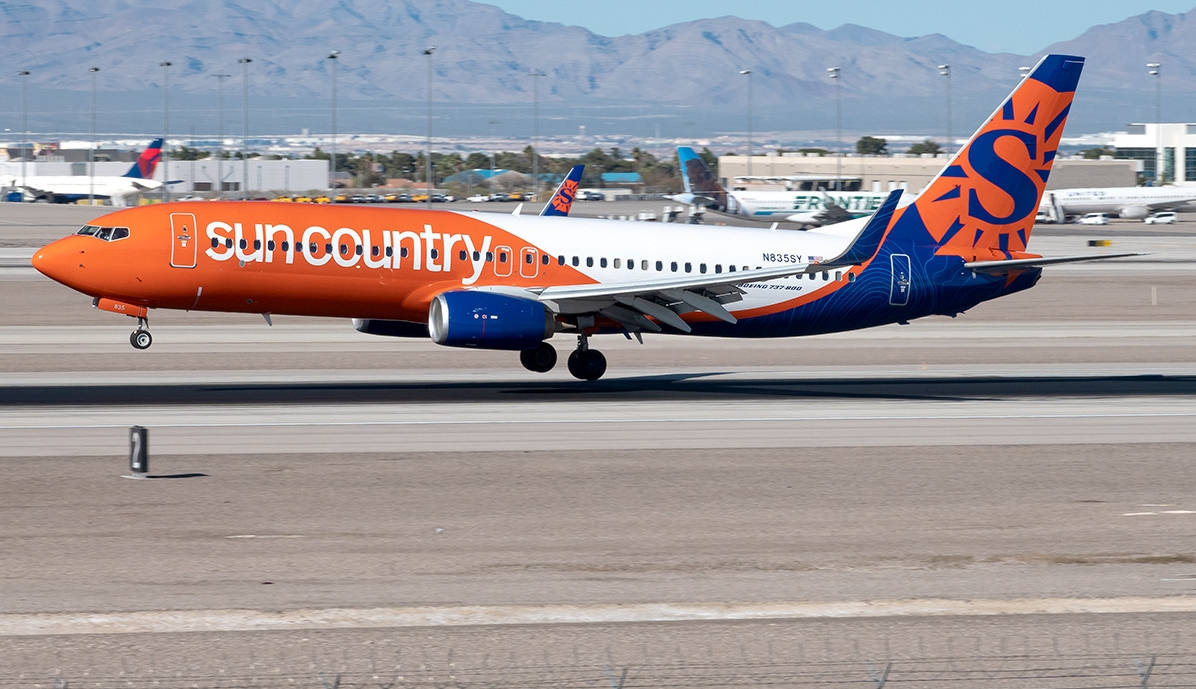 Sun Country Passenger Aircraft On The Runway Background