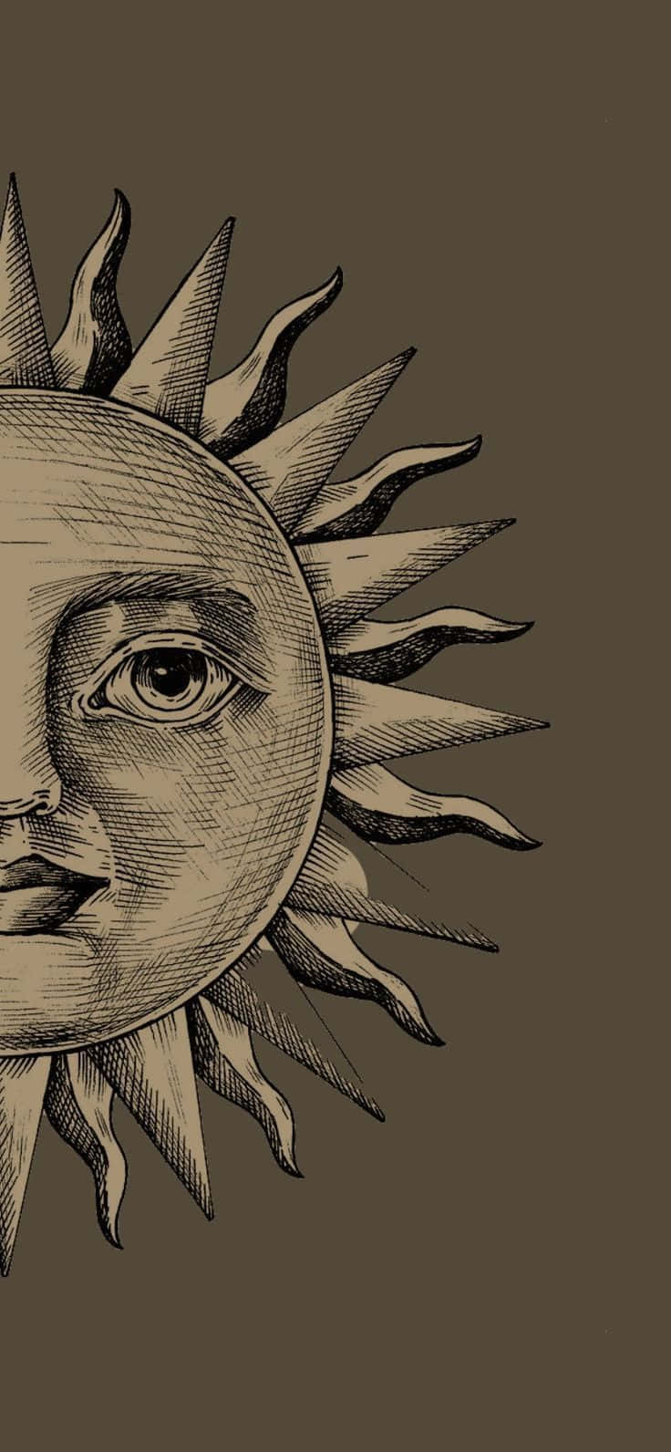 Sun Face Illustration On Brown Background