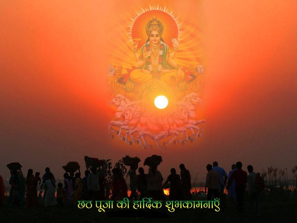 Sun God With Silhouette Chhath Puja Background